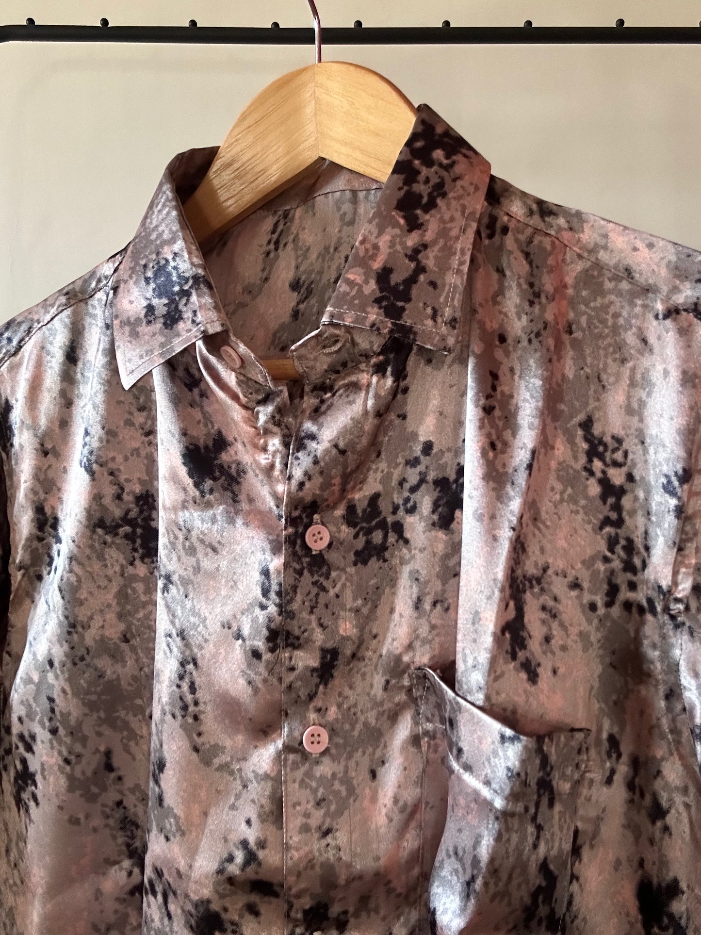 Dusty Pink Dye Up Print Satin Shirt