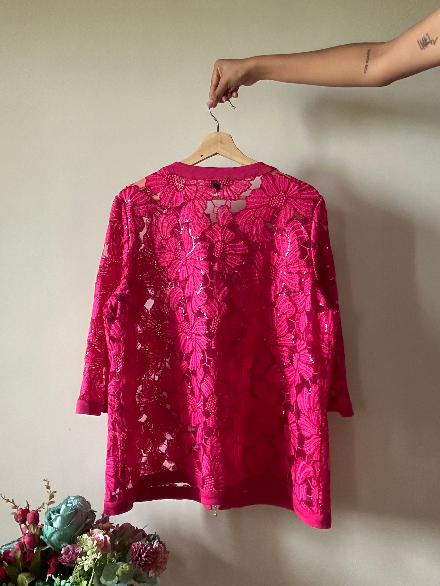 Al Paradise Vintage Zipper All Over Embroidered and Sequenced Sheer Shaket