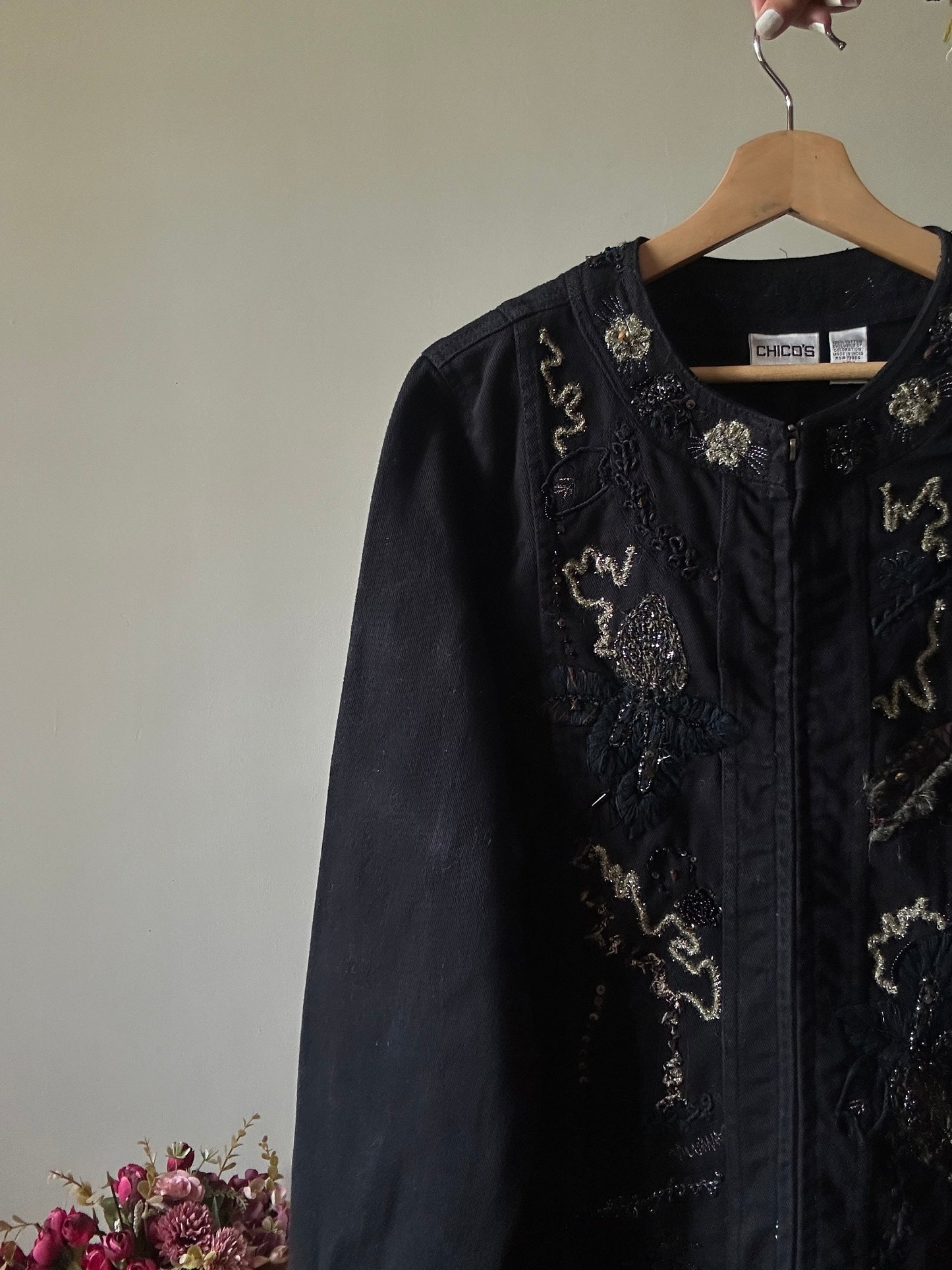 Vintage Chico’s Denim Shaket With Embroidery