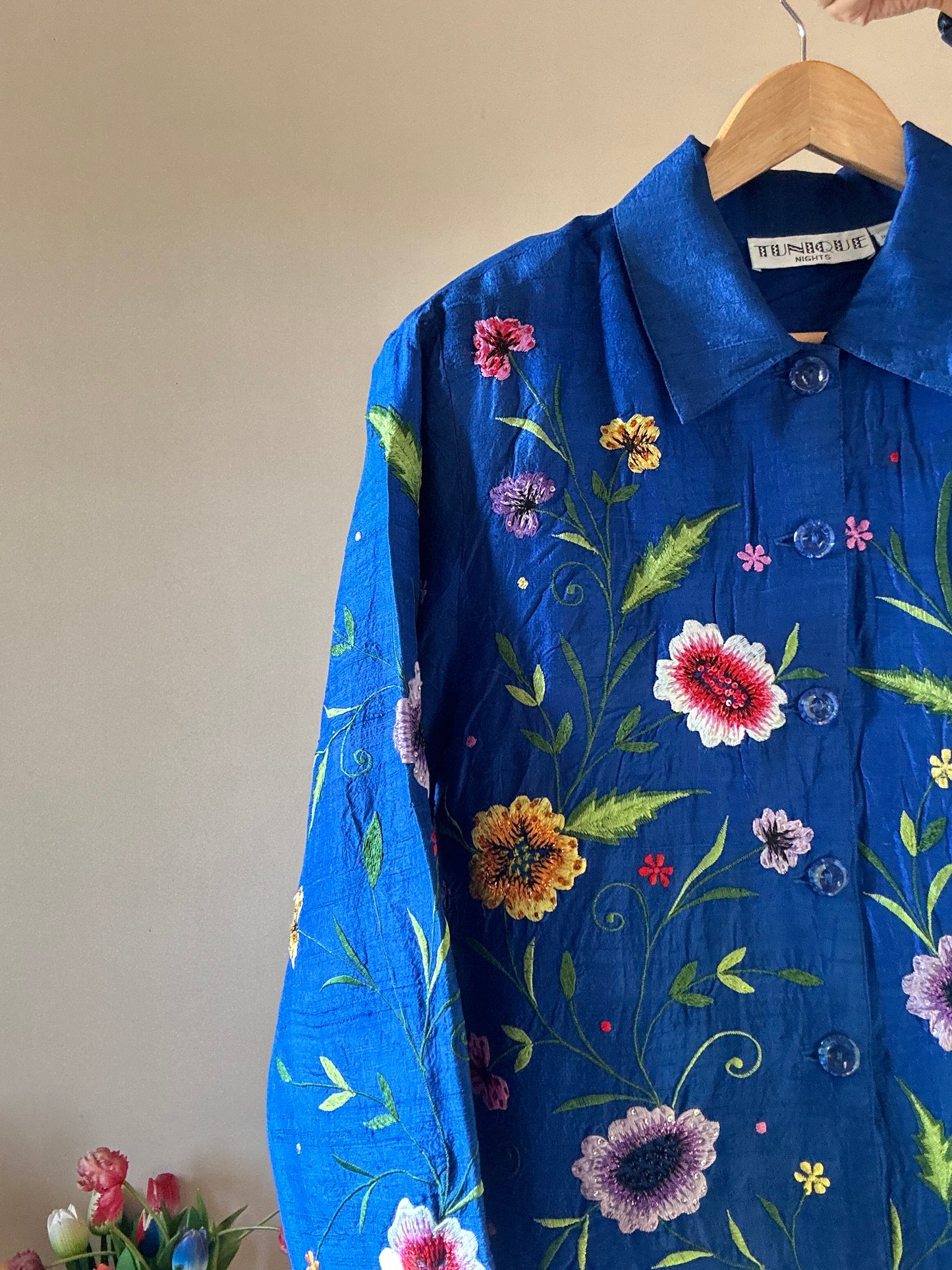 Vintage Tunique Nights Floral Bead And Thread Embroidery Shaket