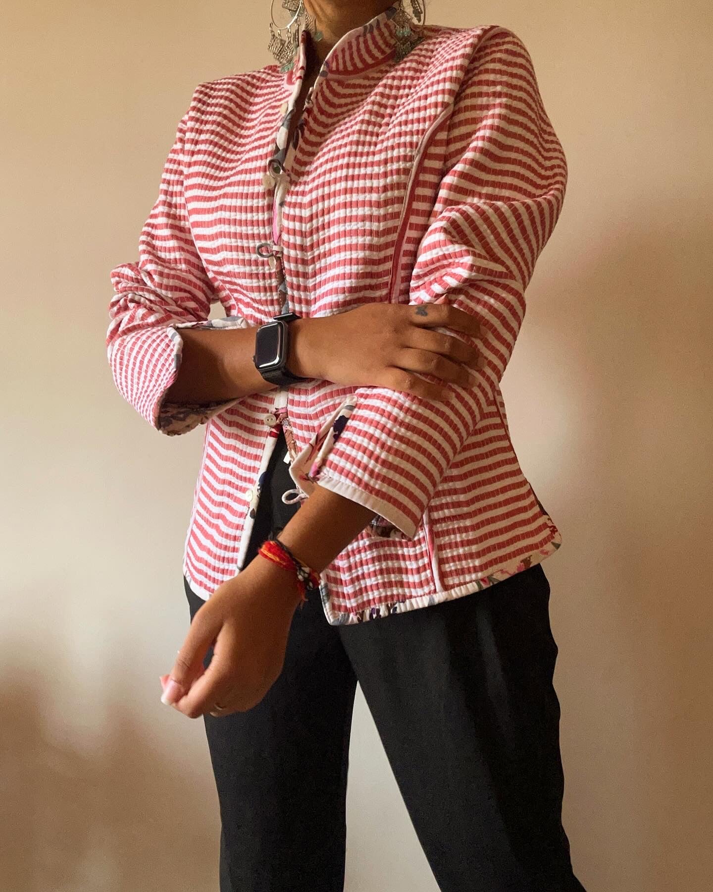 Pink Jungle Inspired Cotton Reversible Quilt Jacket