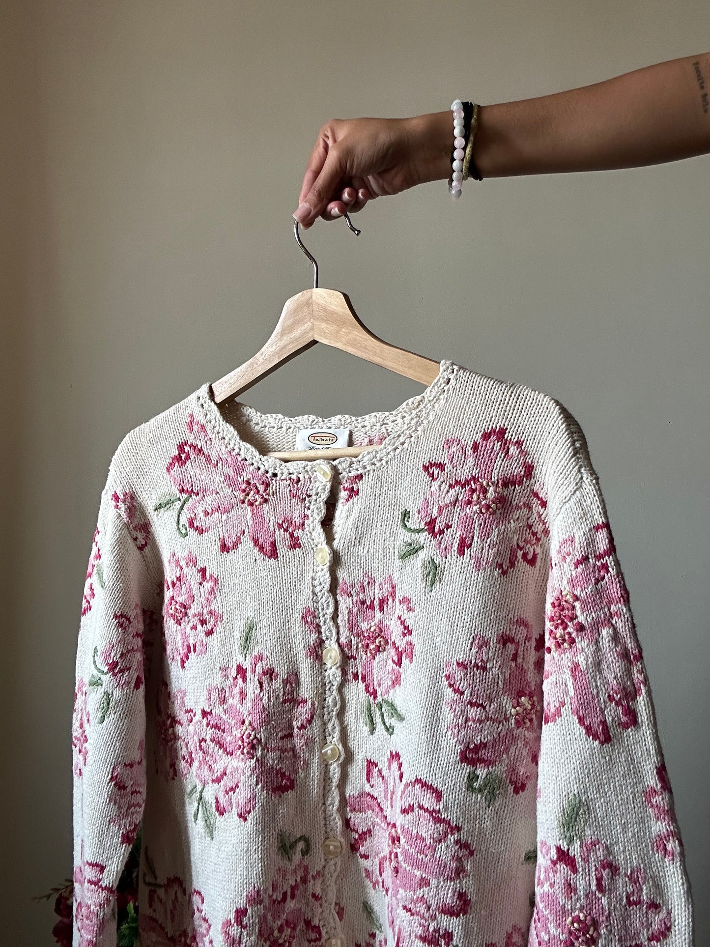 Vintage Talbots Hand Knit Floral Cardigan