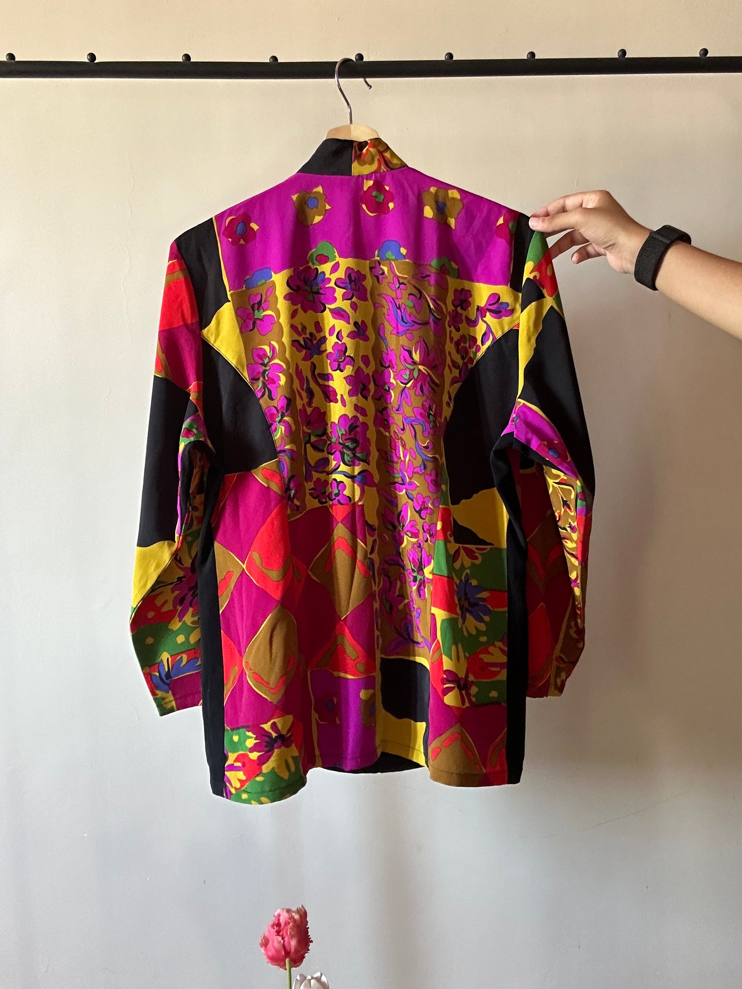 Vintage Yakleng Abstract Print Shirt With Antique Metal Buttons