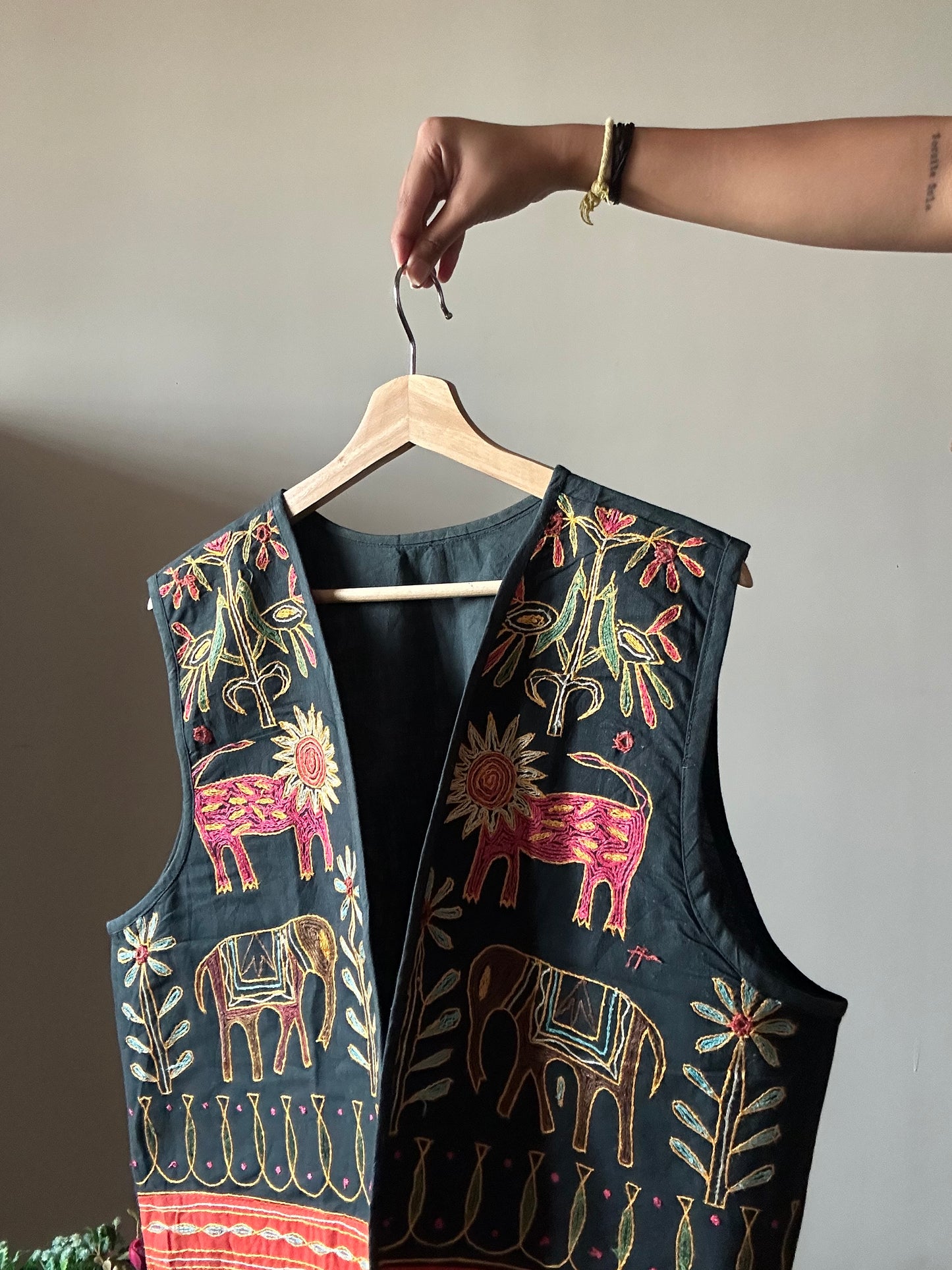 Vintage Embroidered Mirror Work Vest