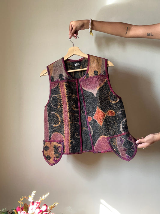 Vintage All Embroidered Front Open Vest