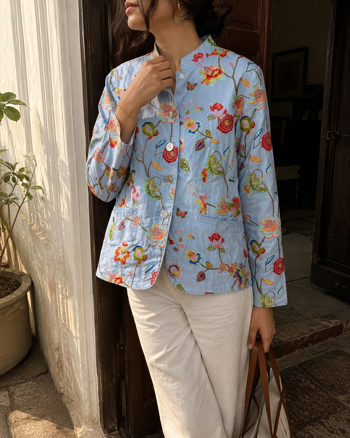 Vintage Sky Garden Embroidered Cotton Jacket