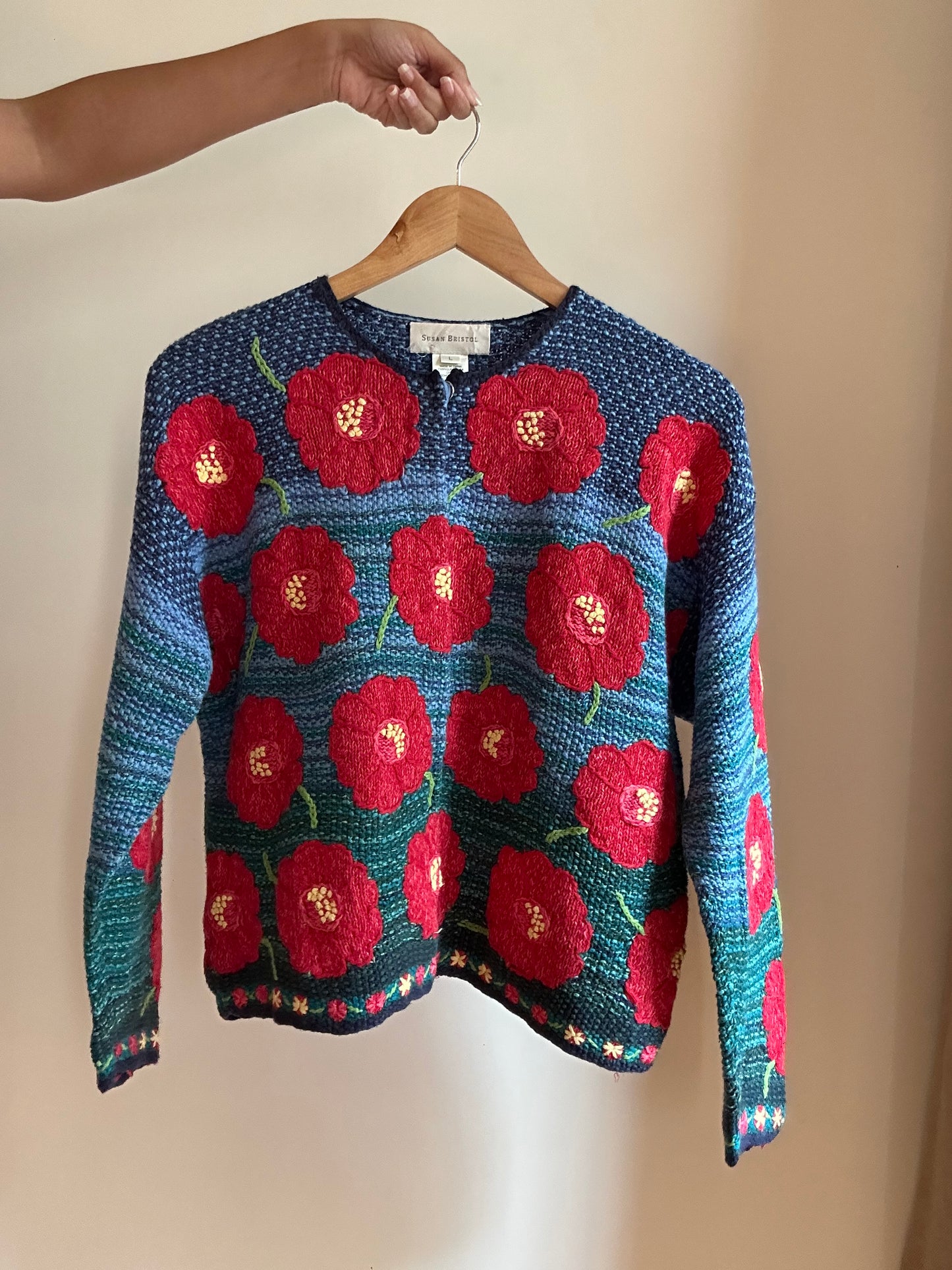 Susan Bristol Vintage Hand Knit and Embroidered Cardigan
