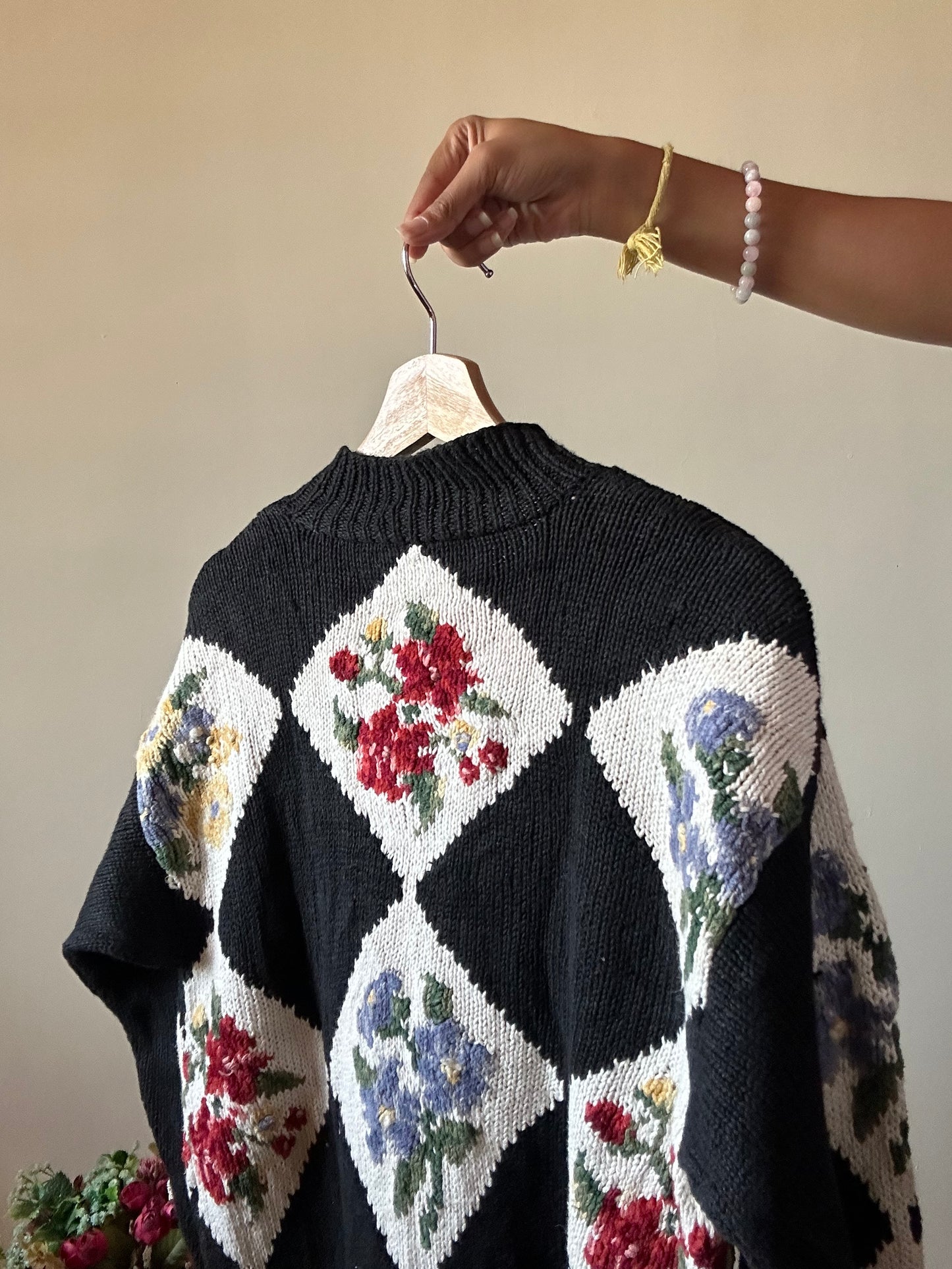 Marisa Christina Vintage Hand Knit Floral Pullover