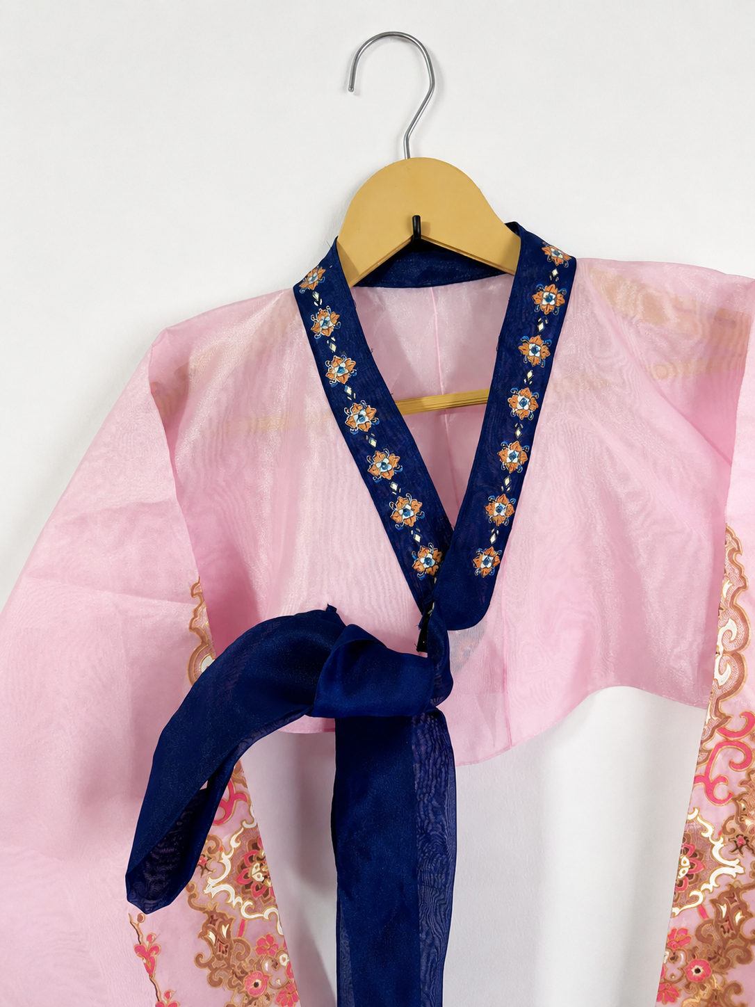 Blush Pink Korean-Inspired Embroidered Silk Wrap Top