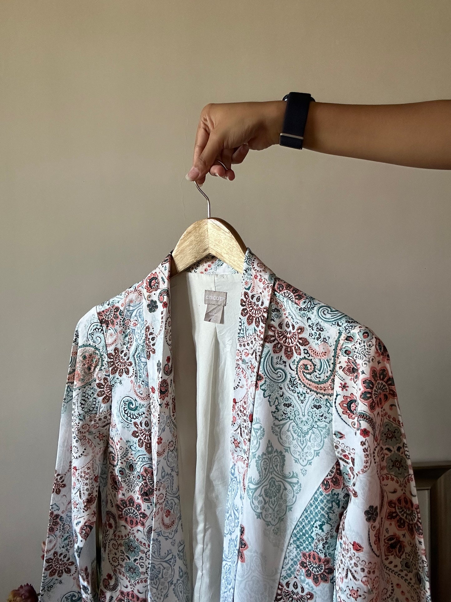 Vintage Chico’s Printed Open Front Shaket