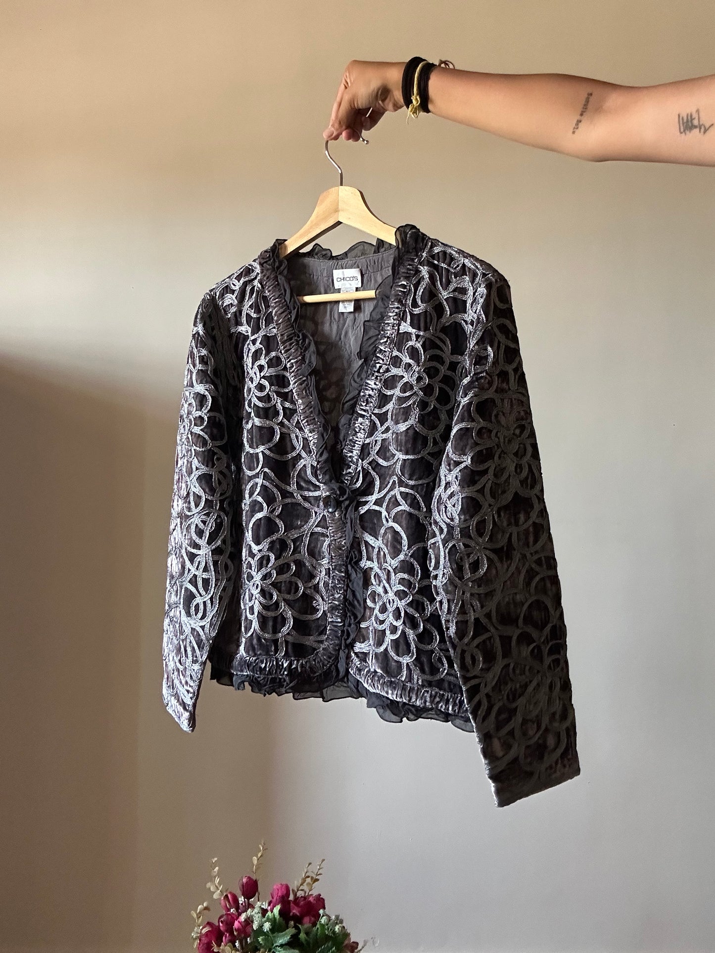 Vintage Chico’s All Embroidered Velvet Cardigan