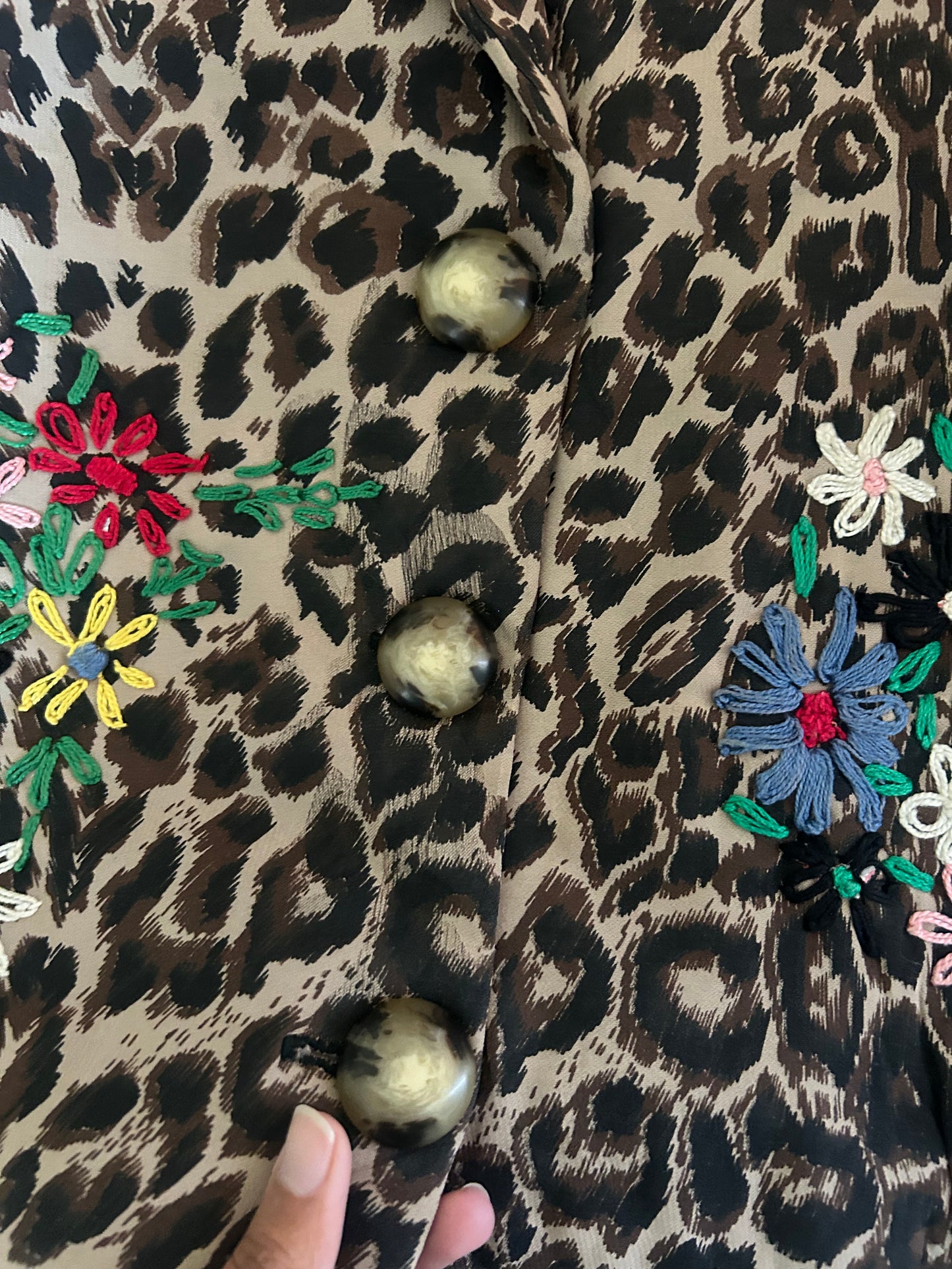 Vintage Cheetah Print And Embroidered Lightly Quilted Shaket