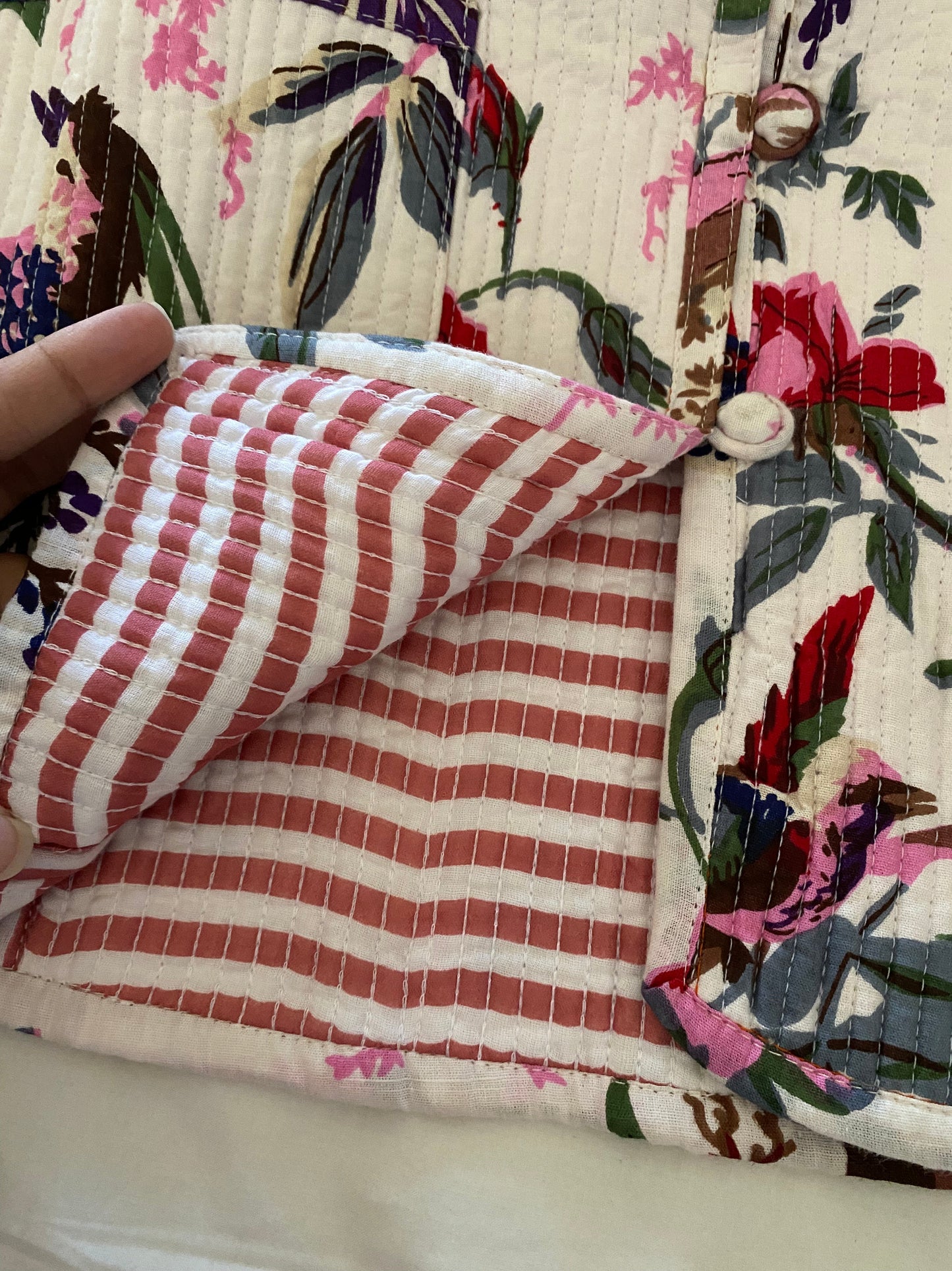 Pink Jungle Inspired Cotton Reversible Quilt Jacket