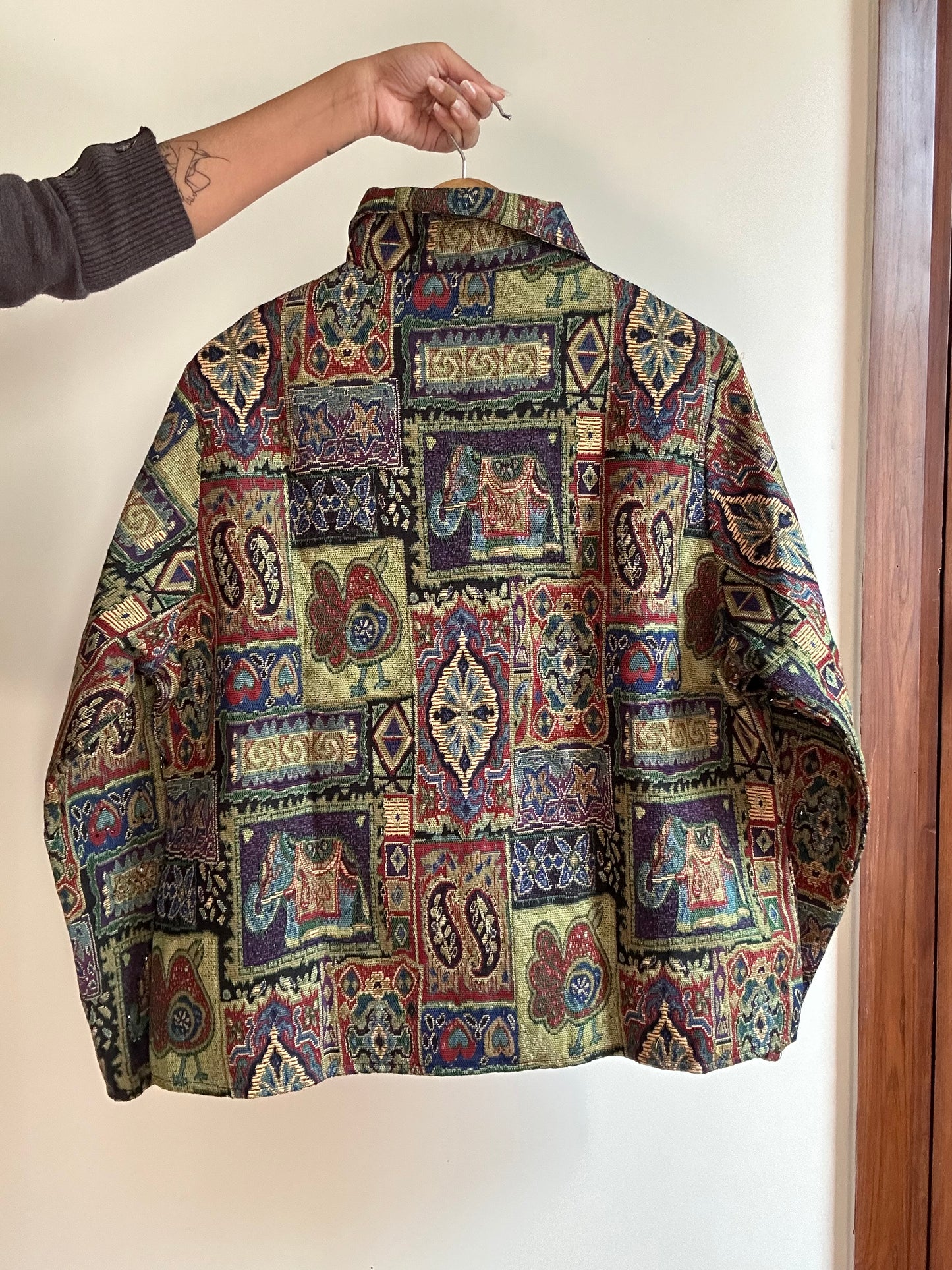 Vintage Parsley and Sage Weaved Jacquard Beaded Jacket