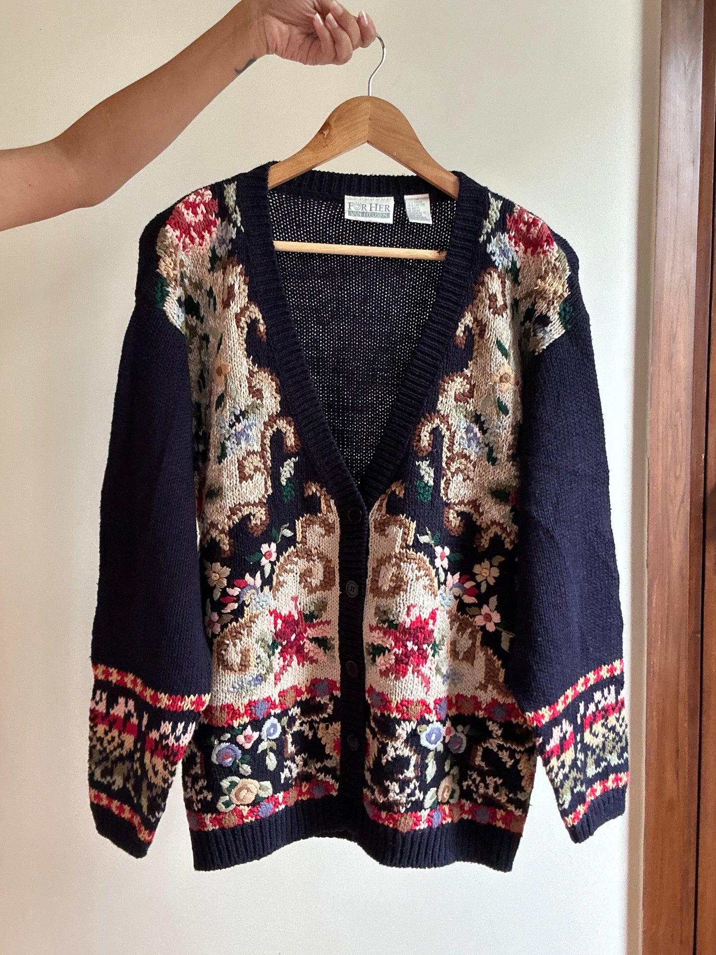 Vintage Van Heusen Knit Cardigan With Embroidery