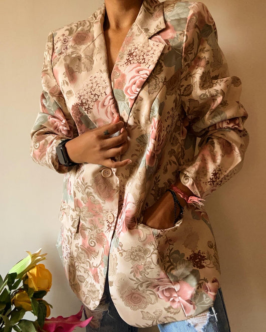 Abstract Vintage Floral Print Blazer