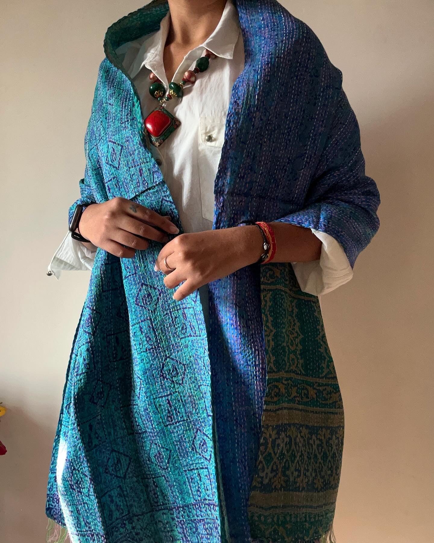 Blue Lagoon Multi Print Reversible Stole