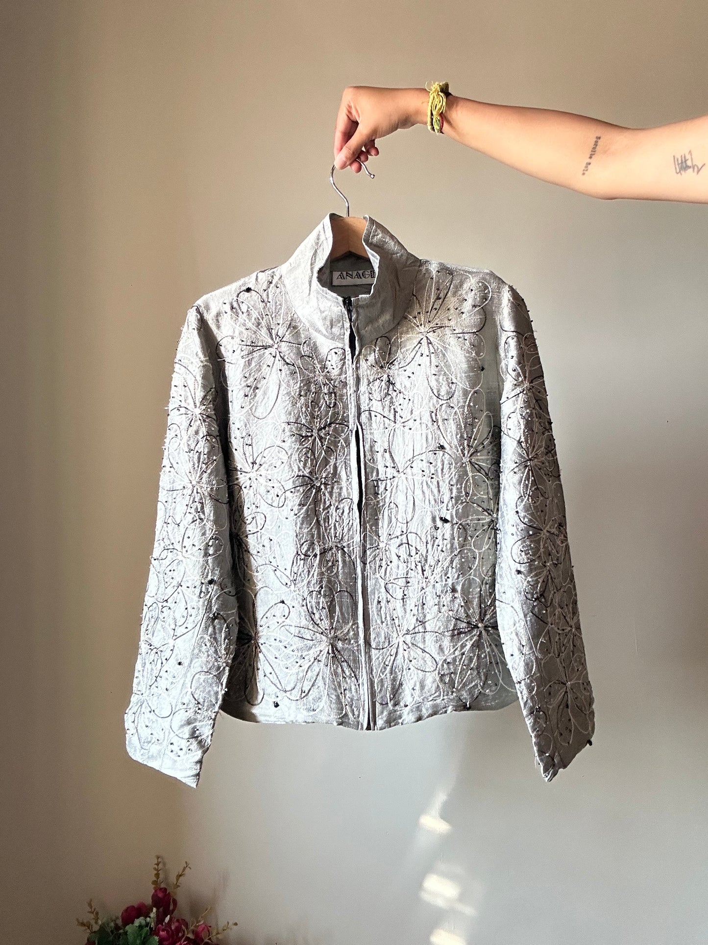 Anage Vintage All Beaded and Embroidered Silk Shaket