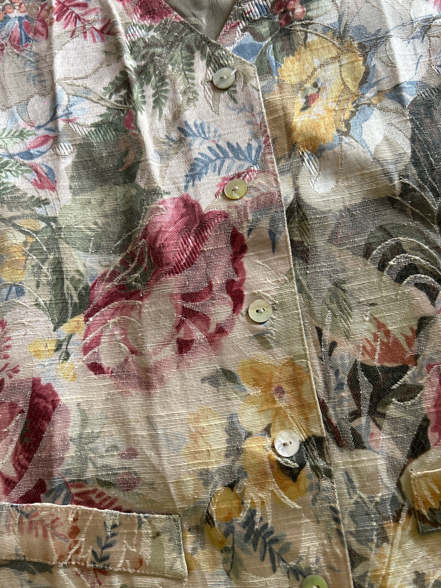 Vintage Textured and Water Colour Print Floral Vest