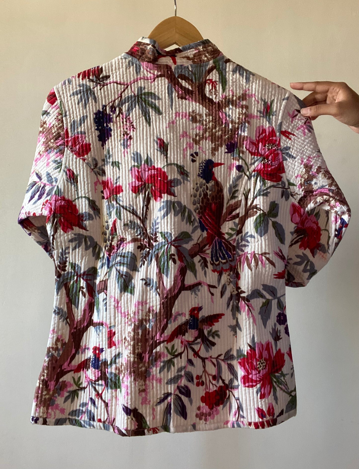 Pink Jungle Inspired Cotton Reversible Quilt Jacket