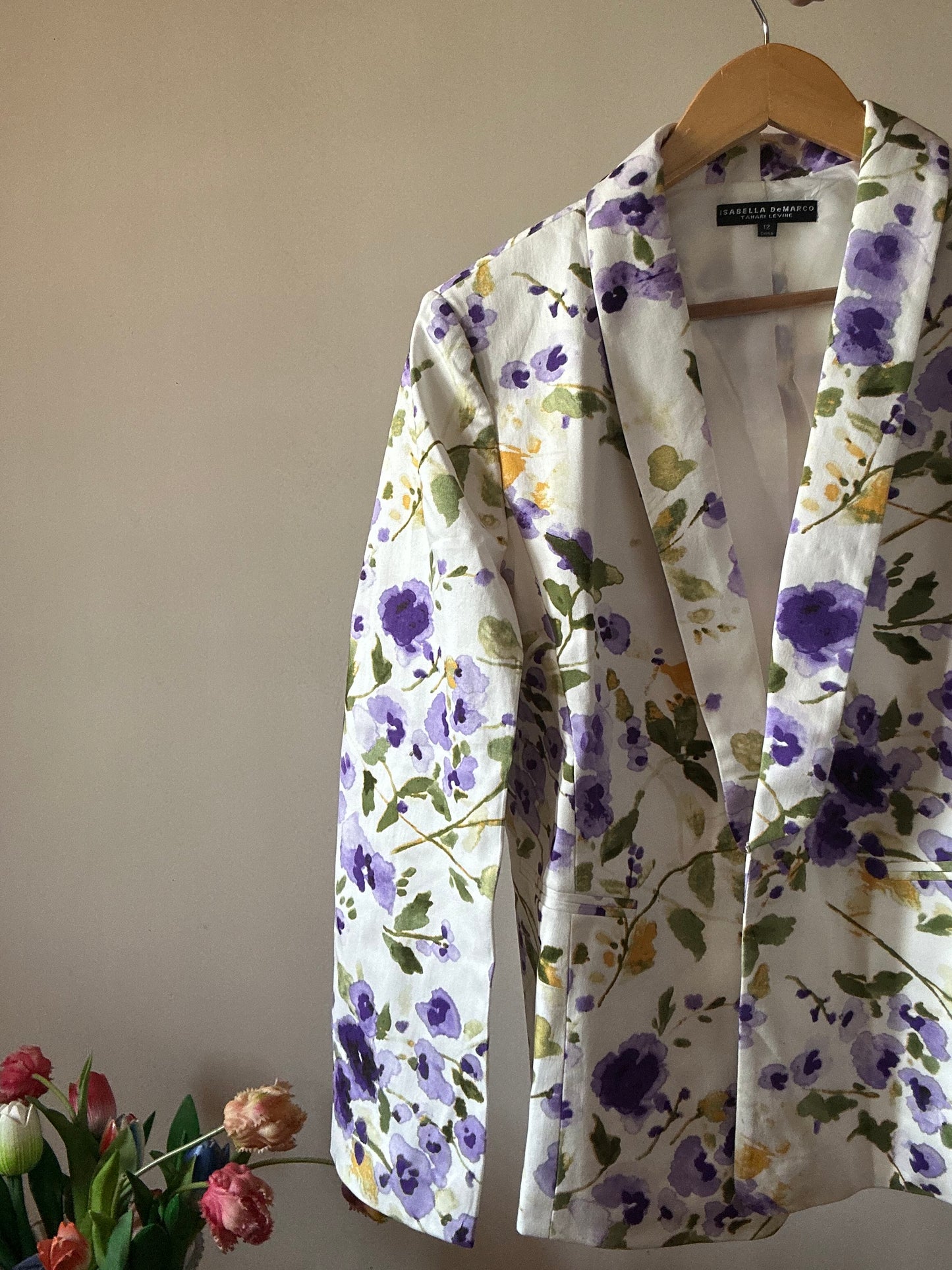Vintage Isabella DeMarco Floral Water Colour Print Blazer With Single Hook Closer