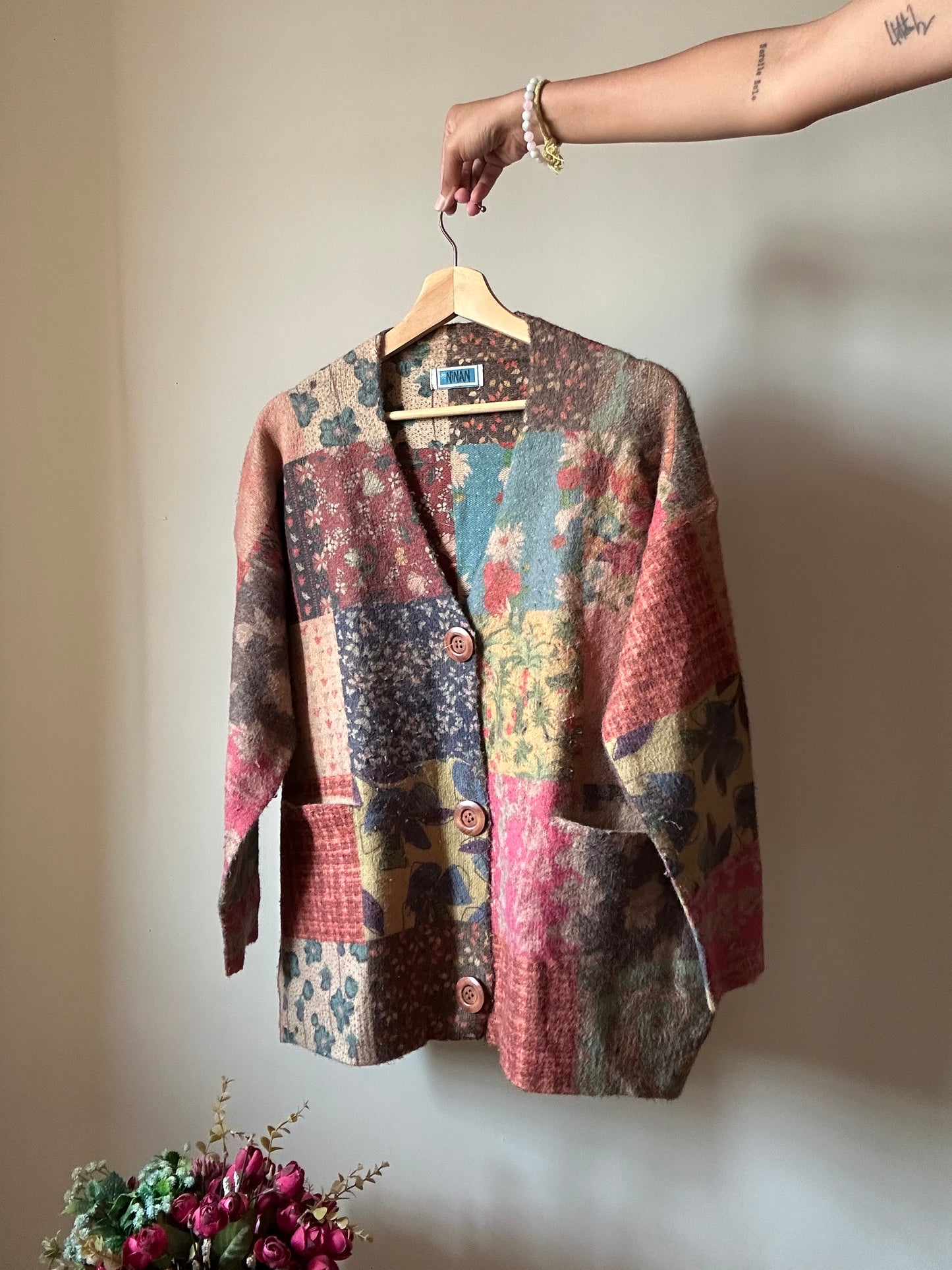 Ninan Vintage Printed Cardigan With Wooden Buttons