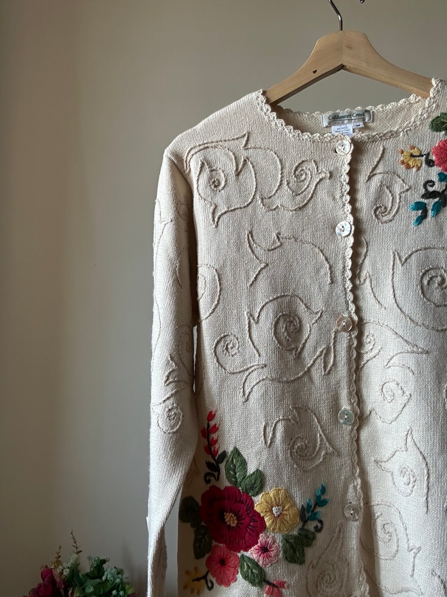Vintage Coldwater Creek Floral Embroidered Cardigan
