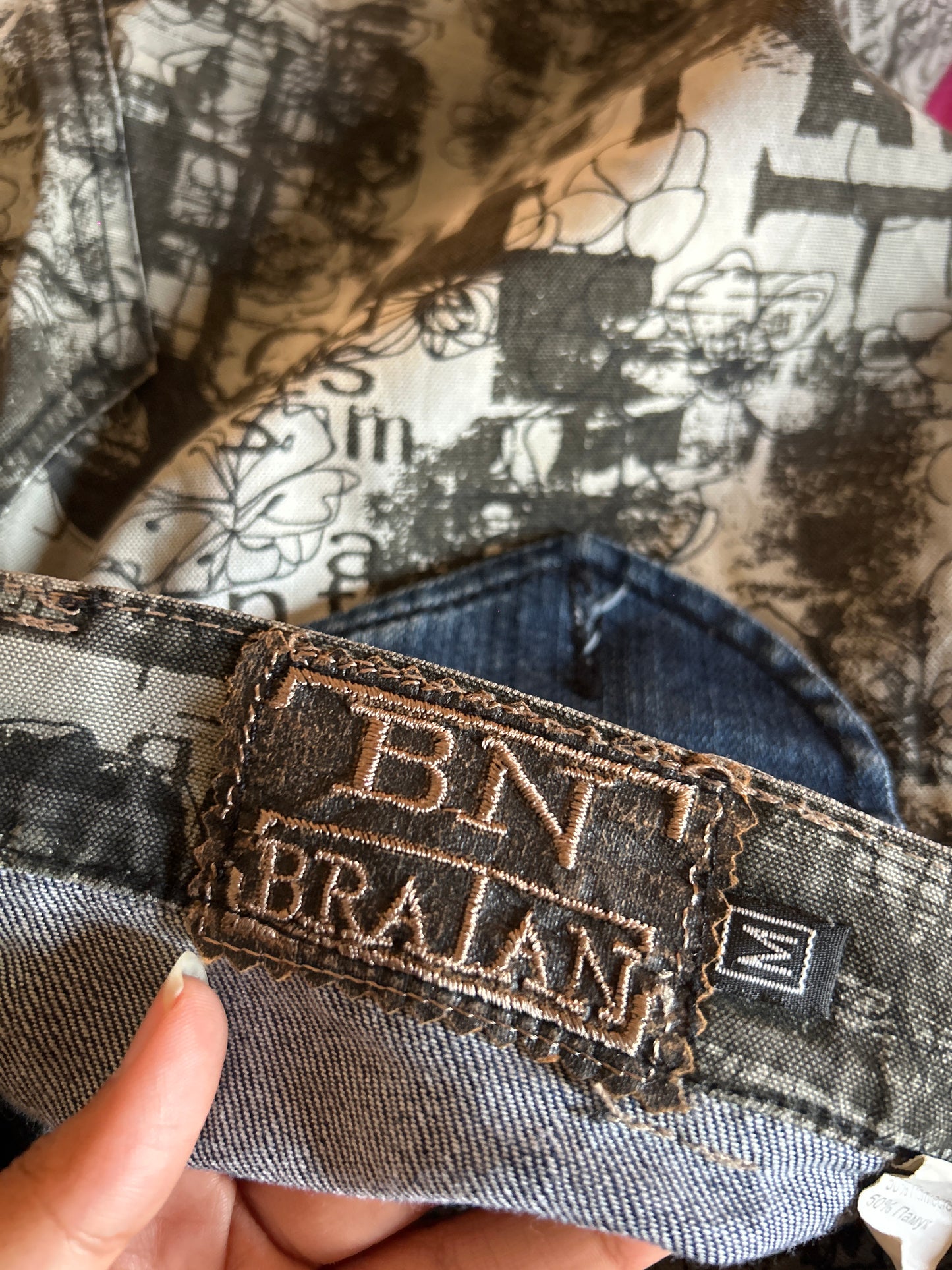 Vintage BN Print Denim Skirt With Six Pockets