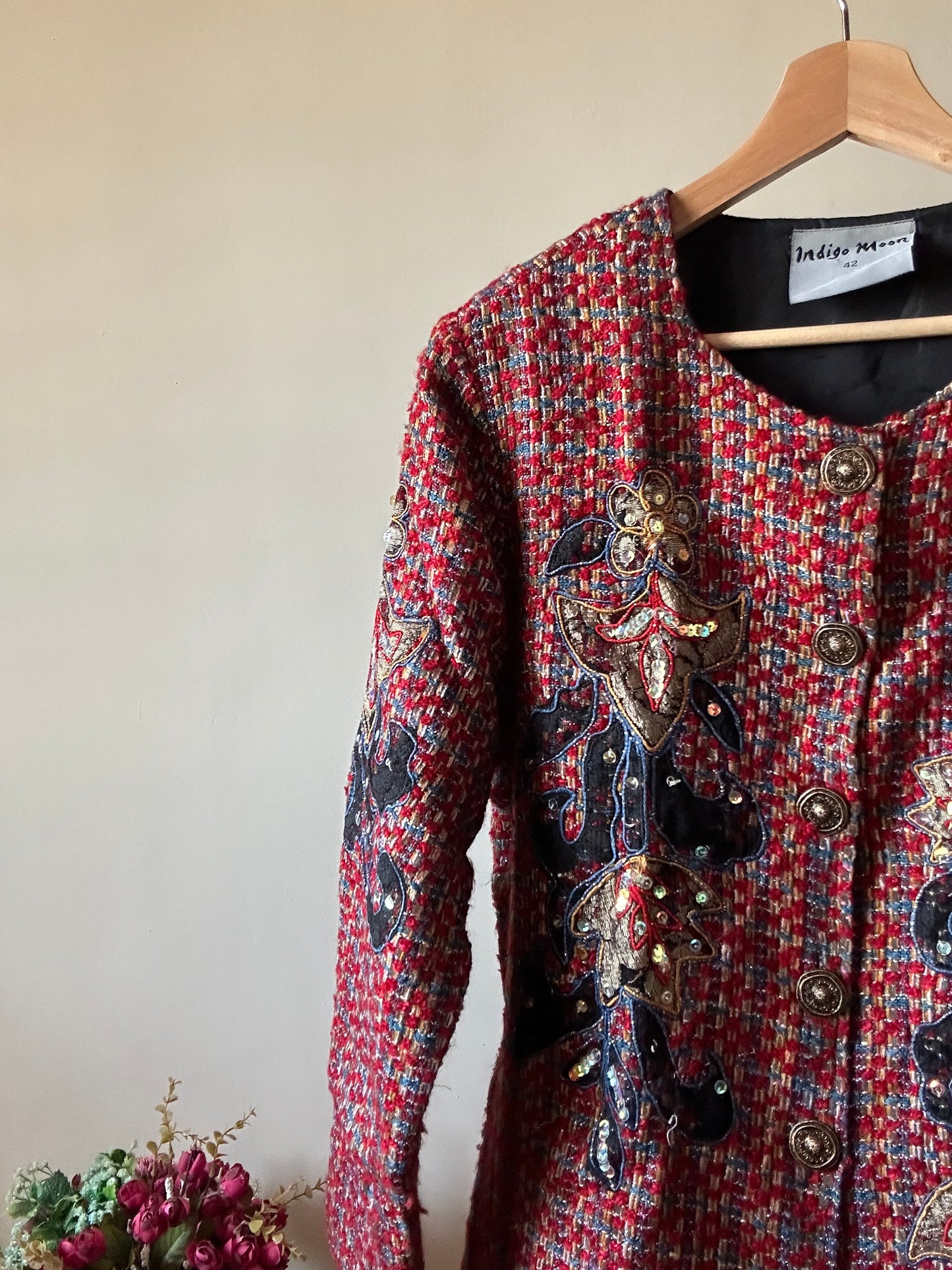 Indigo Moon Vintage Tweed Patchwork and Embroidered Shaket