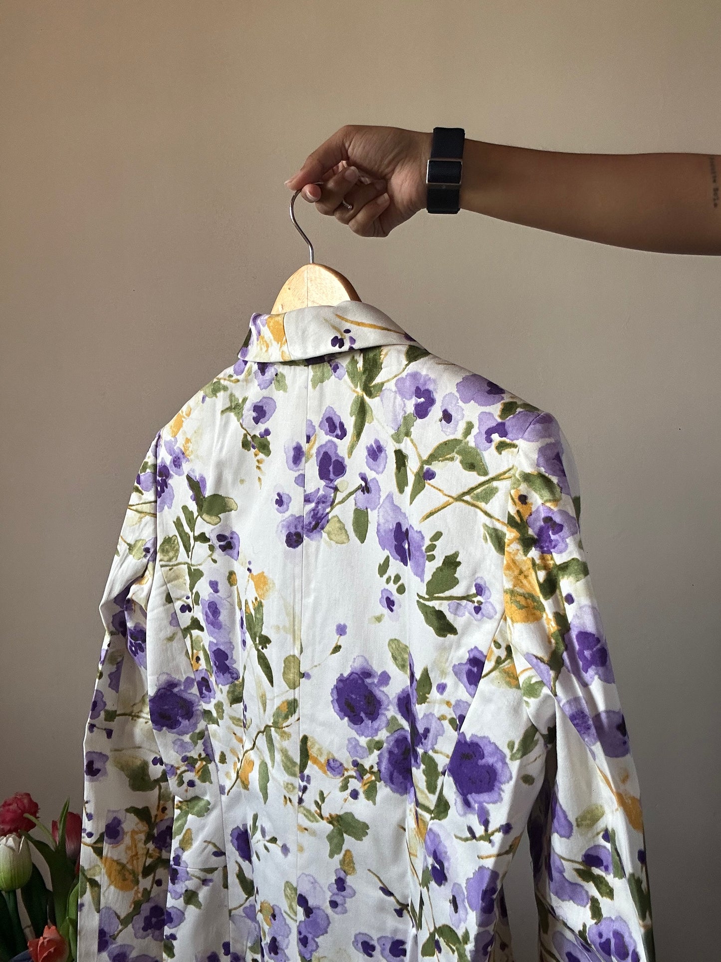 Vintage Isabella DeMarco Floral Water Colour Print Blazer With Single Hook Closer