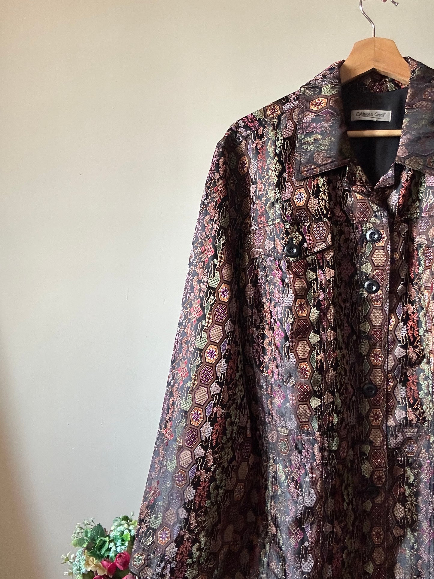 Coldwater Creek Vintage Weaved Black Multi Pattern Shaket