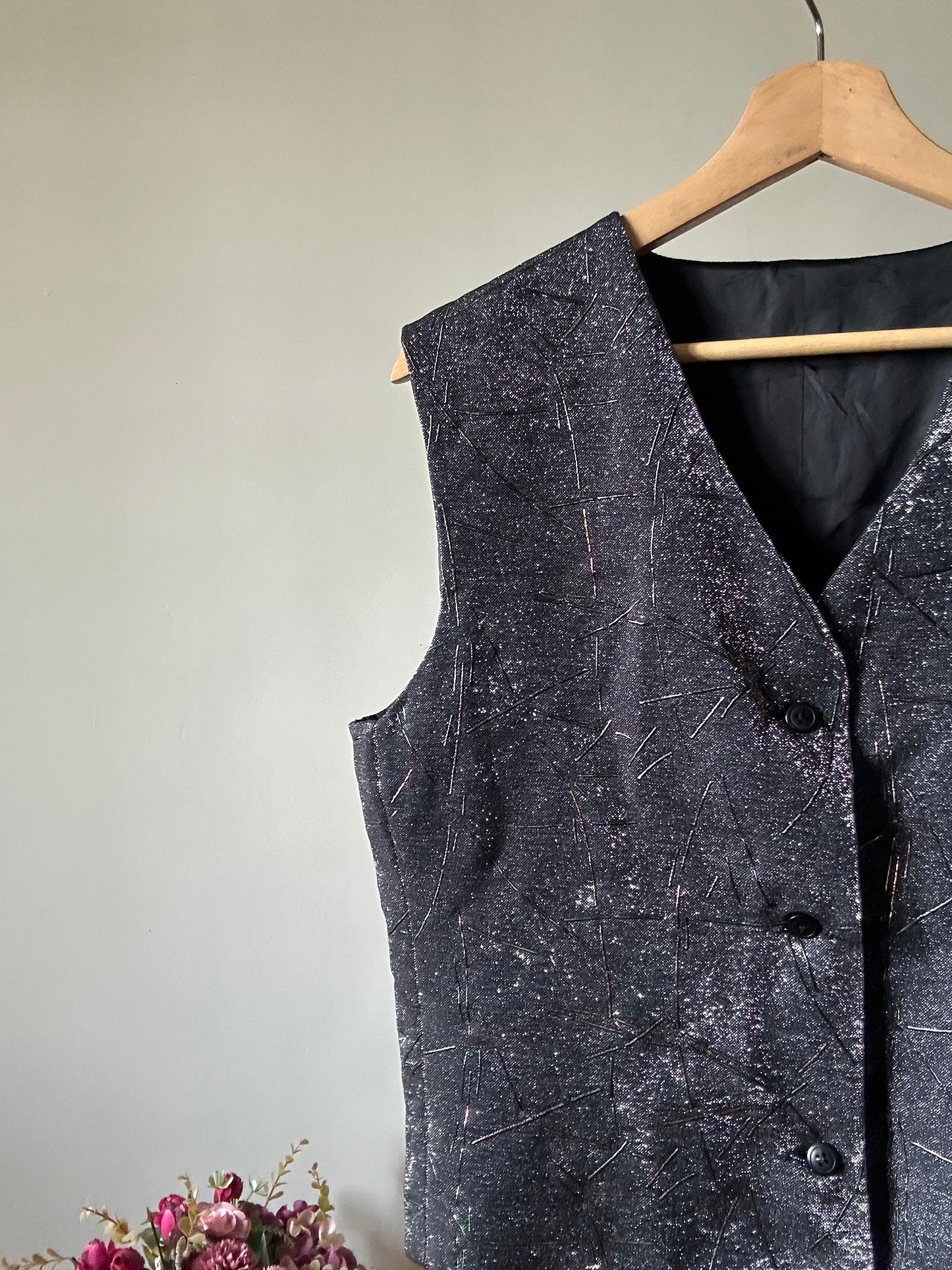 Vintage Glitter Vest With Rubber Print