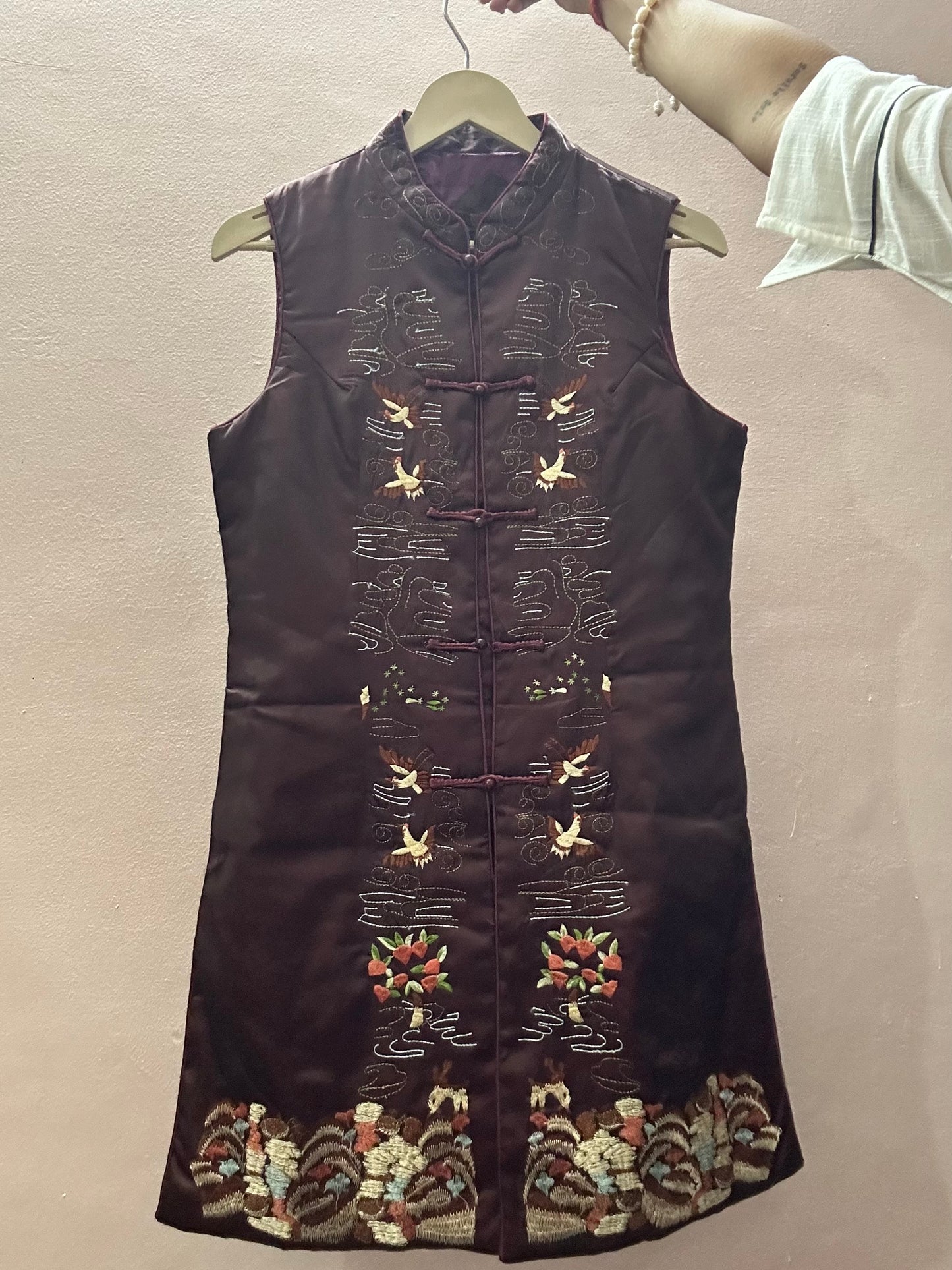 Vintage Chinese Mandarin Collar Embroidered Vest Coat