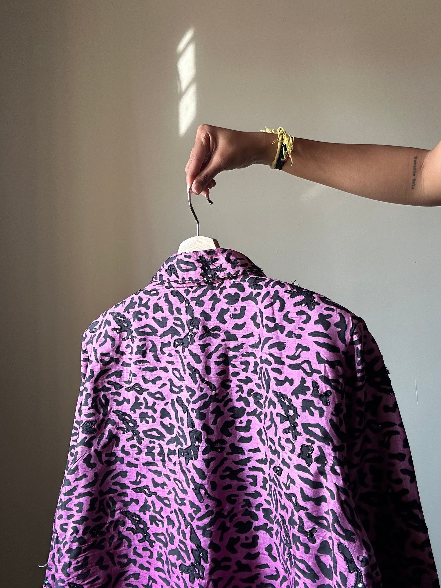 Vintage Tunique Night Leopard Print Silk Embroidered Shaket