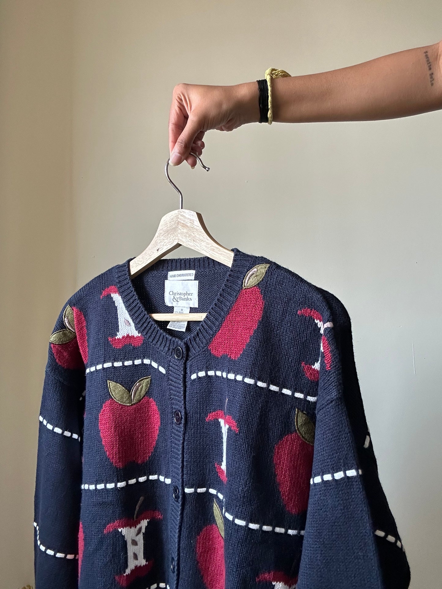 Vintage Christopher & Banks Hand Embroidered Apple Cardigan