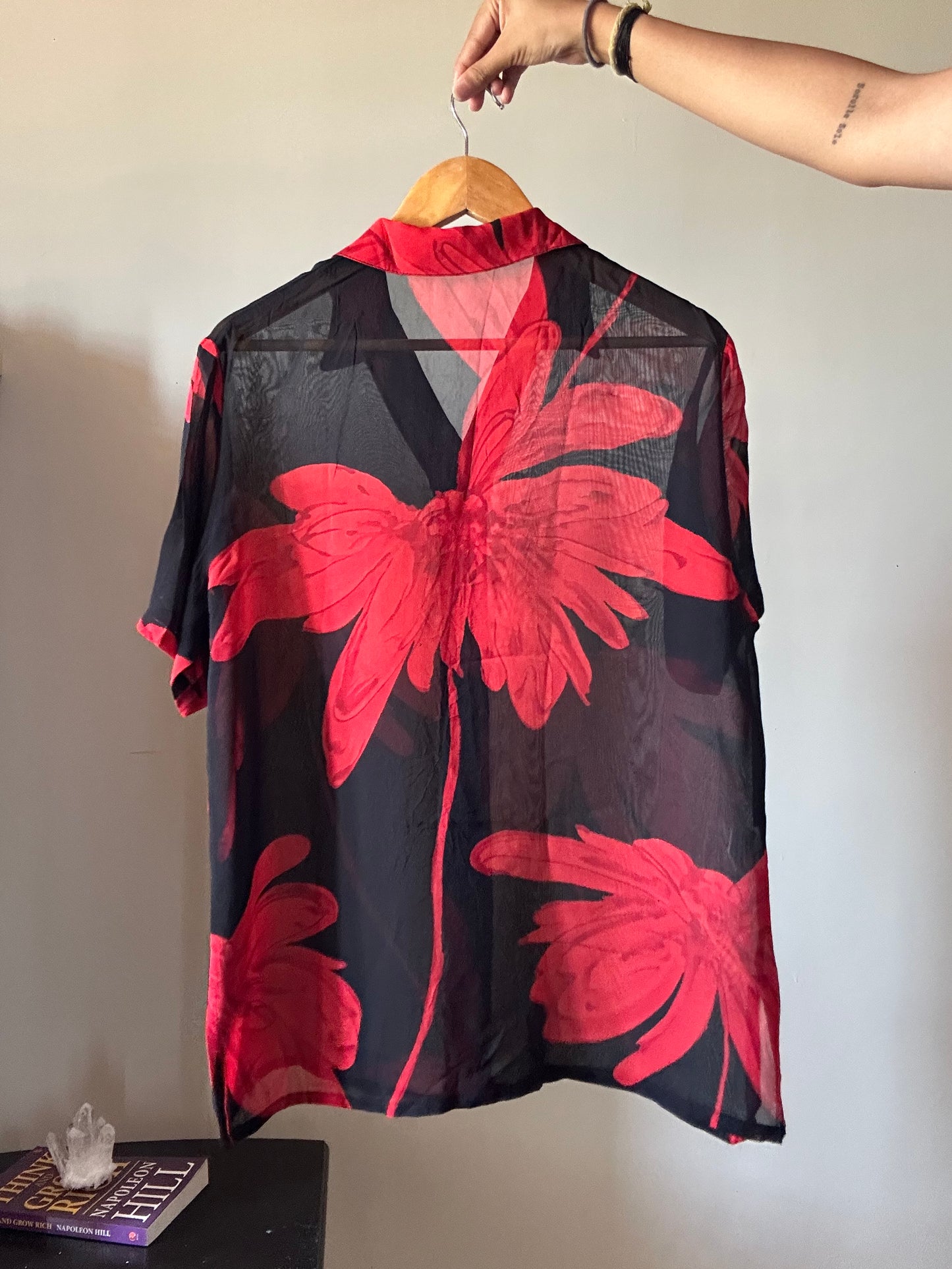 Vintage Black And Red Floral Shirt