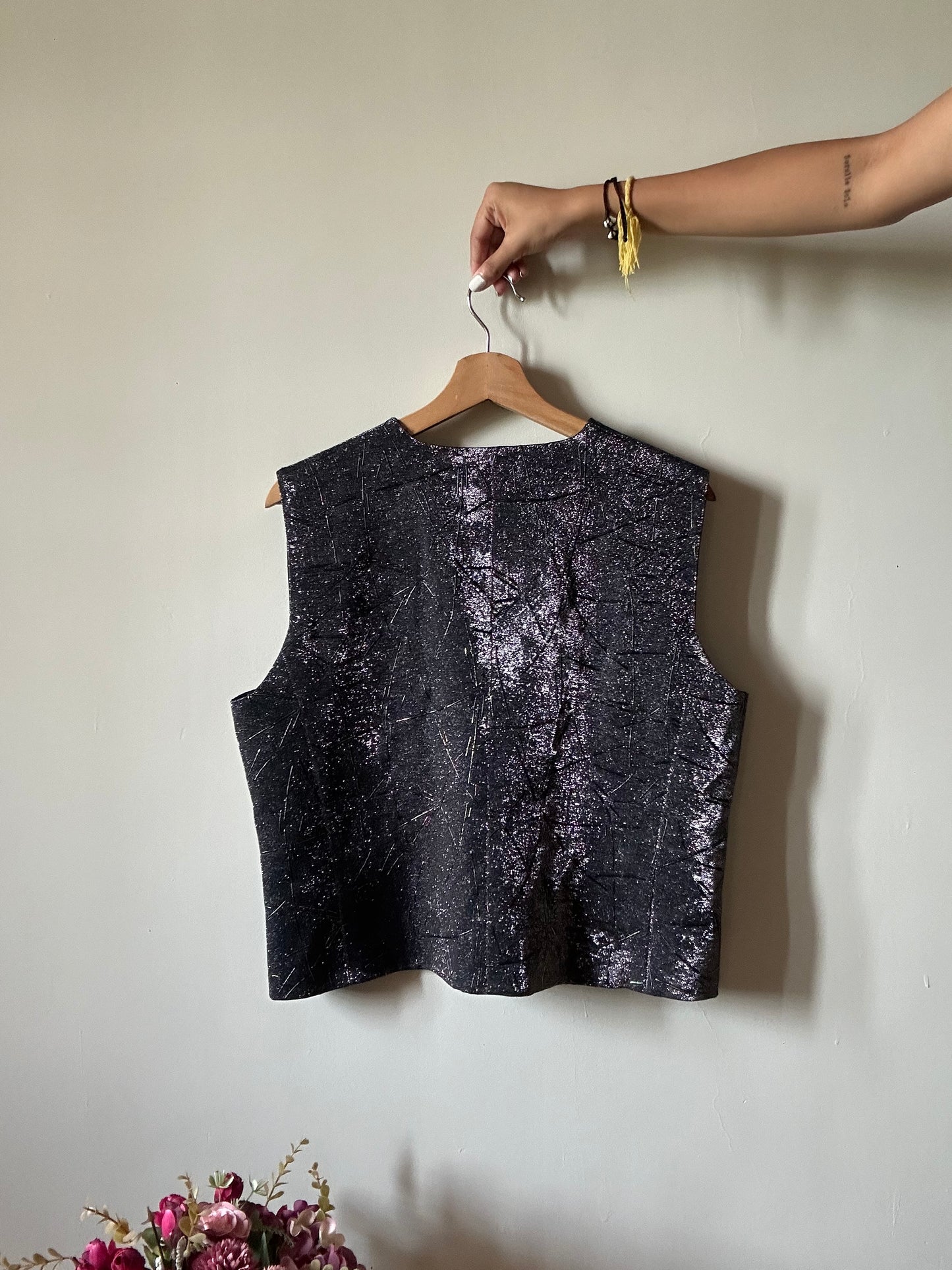 Vintage Glitter Vest With Rubber Print