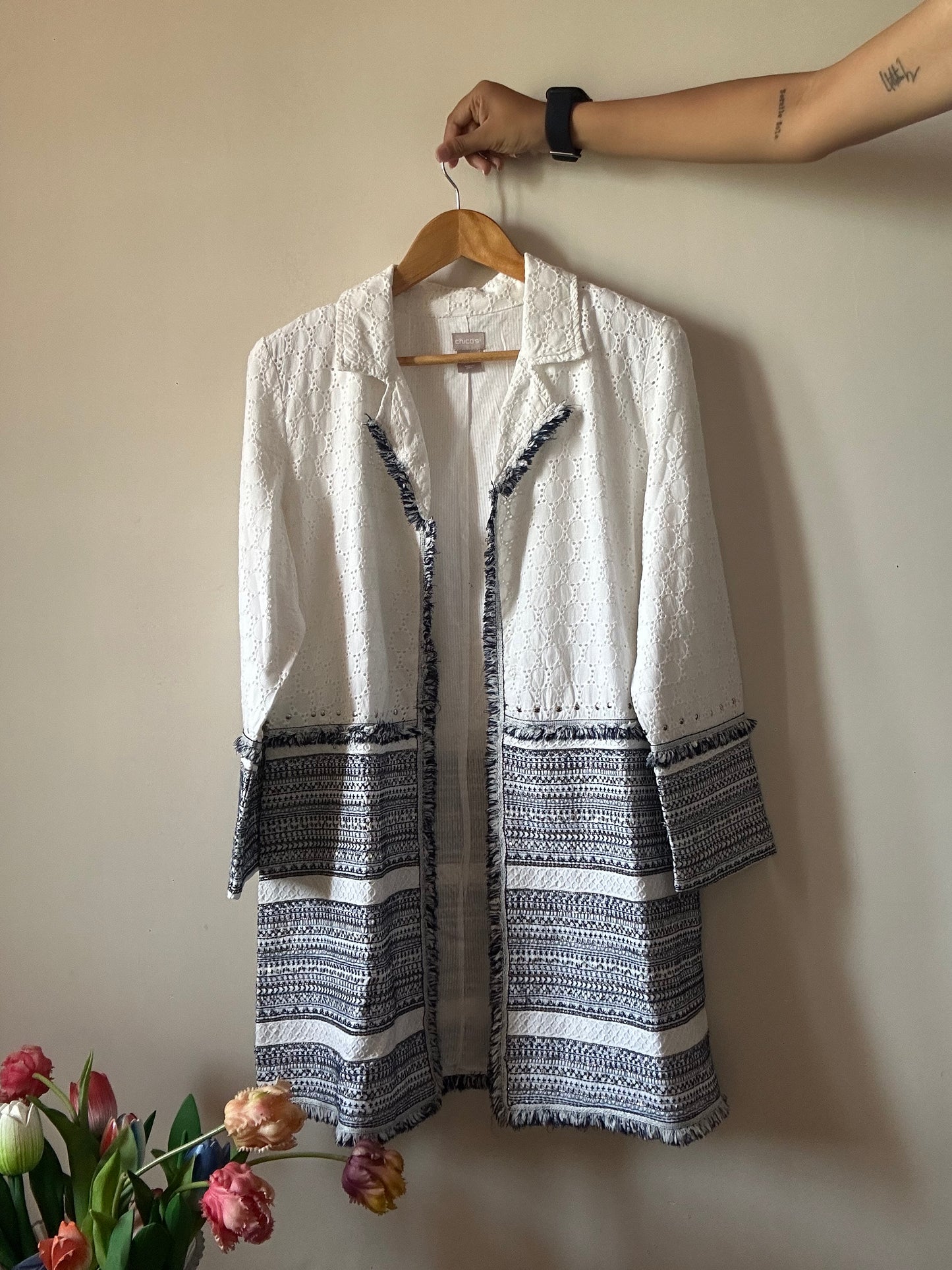 Chico’s Vintage Long Shaket With Bead Work and Embroidery
