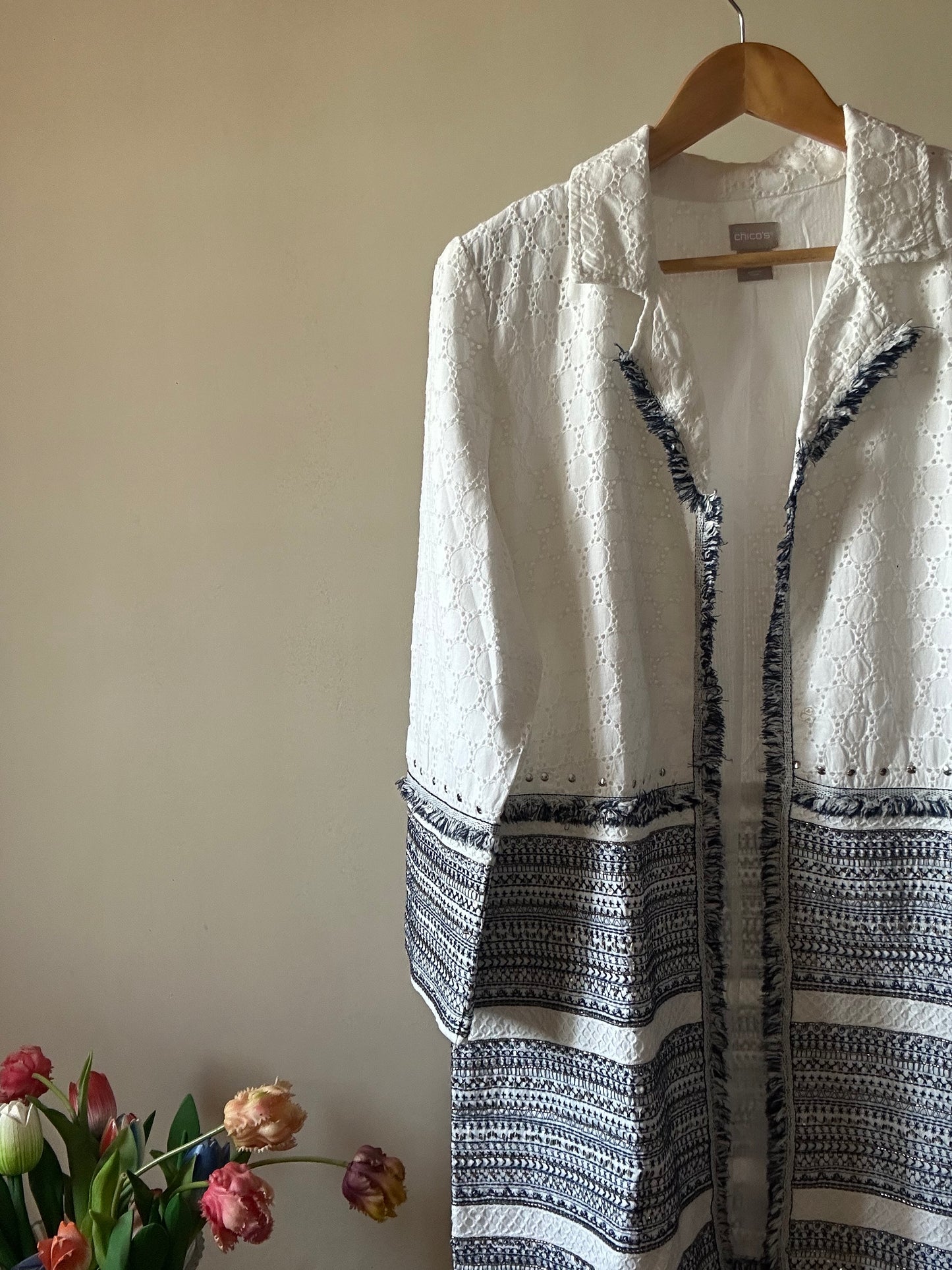 Chico’s Vintage Long Shaket With Bead Work and Embroidery