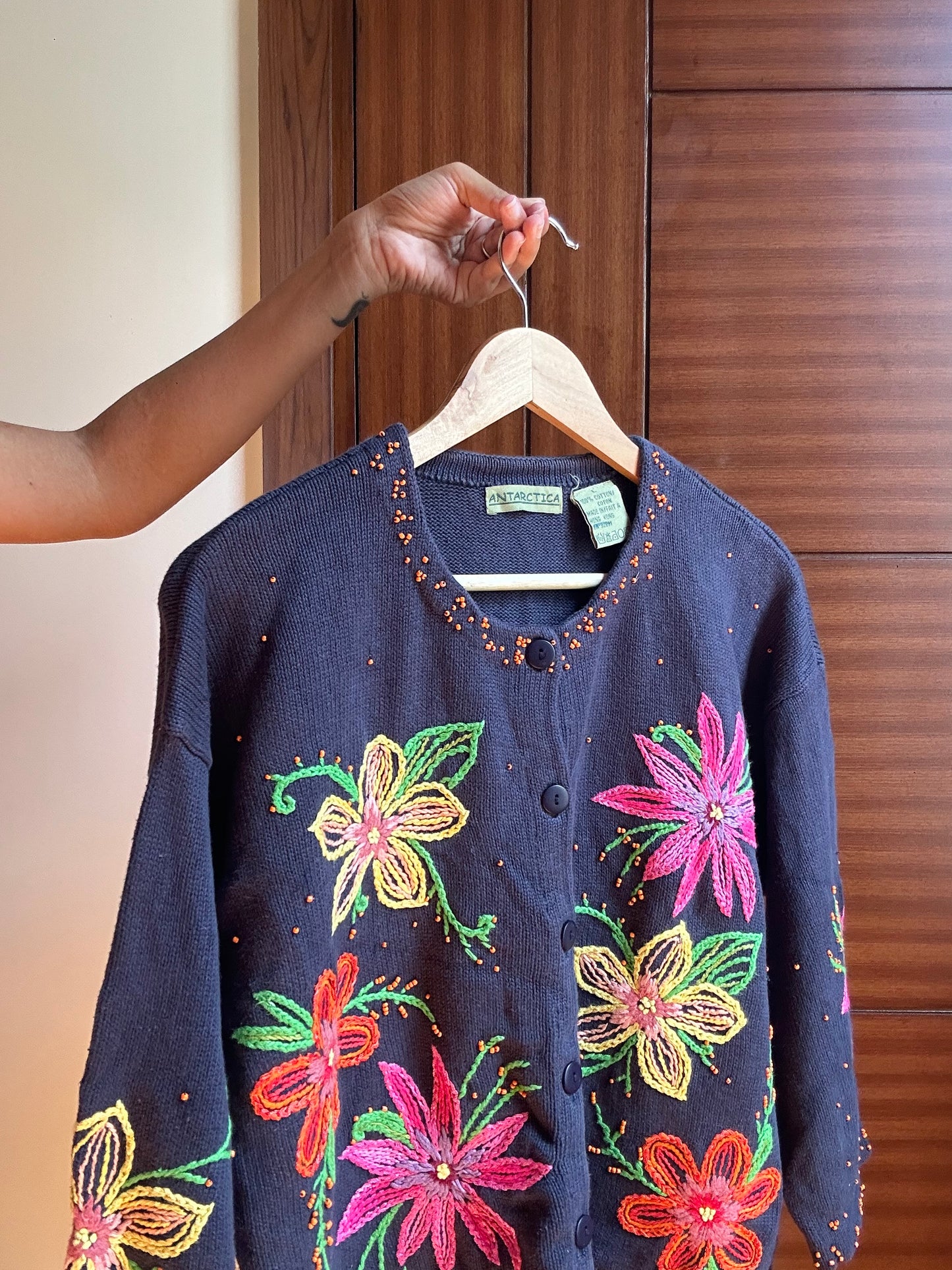 Antarctica Vintage Knit Cardigan With Embroidery and Beading