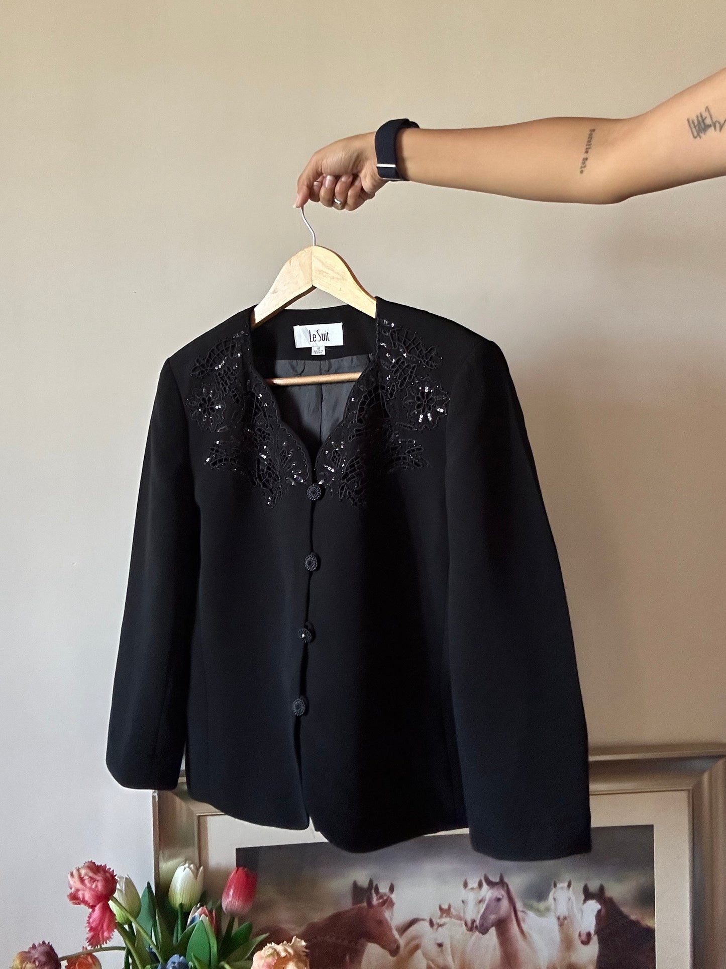 Le Suit Vintage Cutout And Beaded Blazer