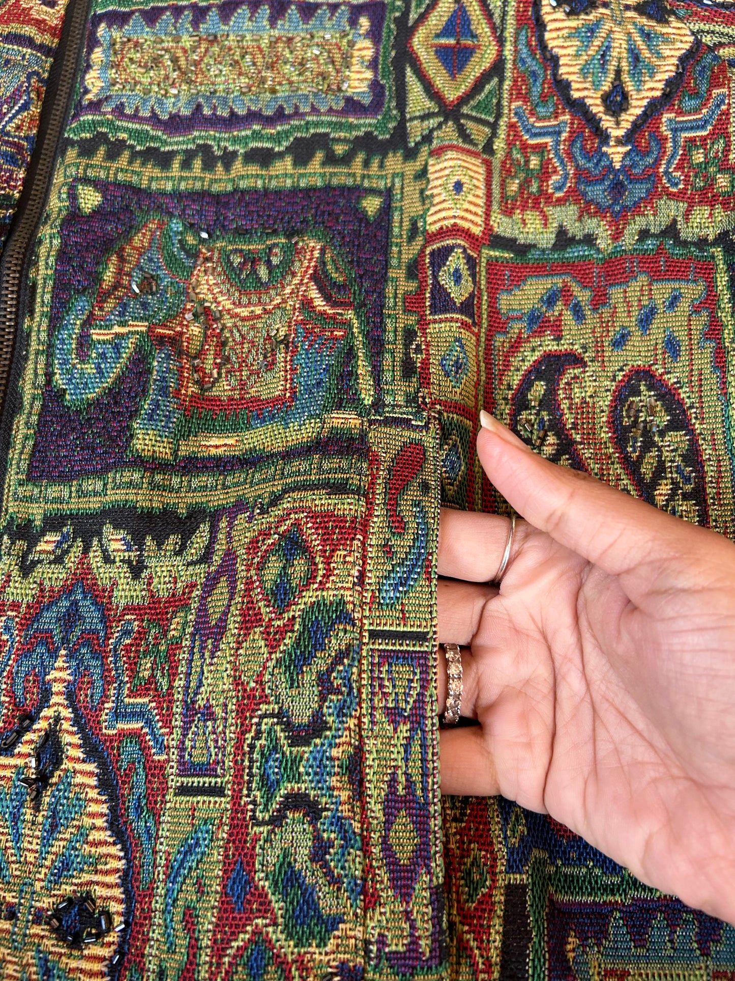 Vintage Parsley and Sage Weaved Jacquard Beaded Jacket