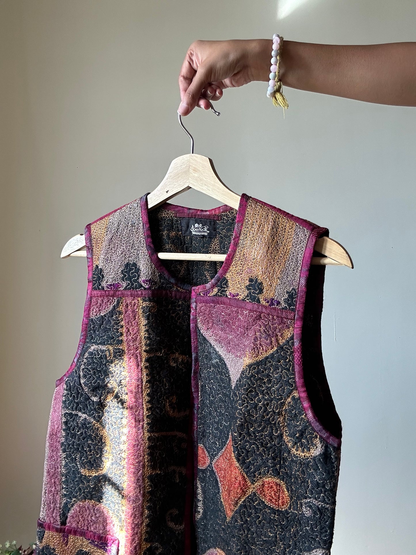 Vintage All Embroidered Front Open Vest