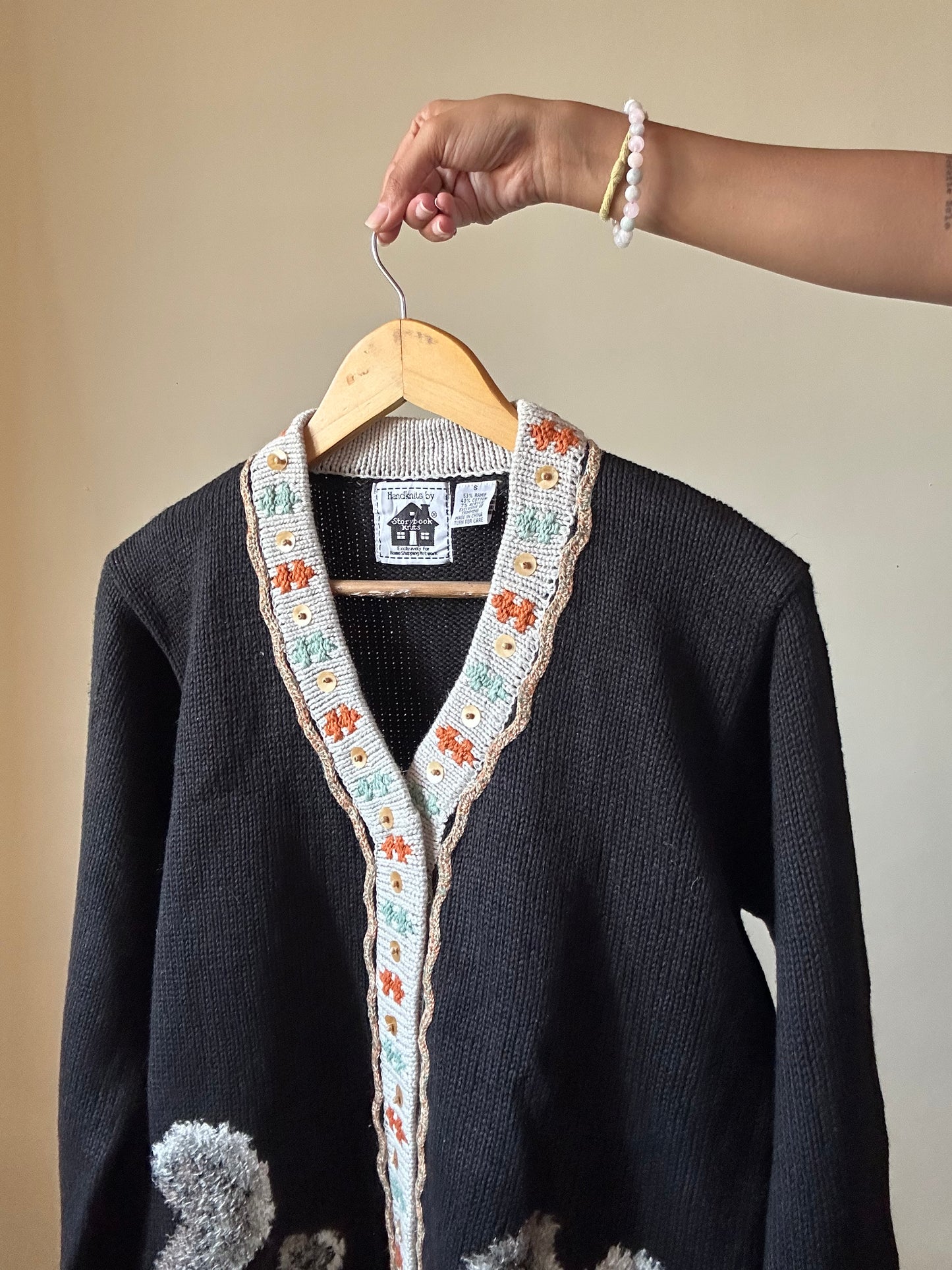 Vintage Handknits By Storybook Knits Squirrel Maple Embroidered and Beaded Cardigan