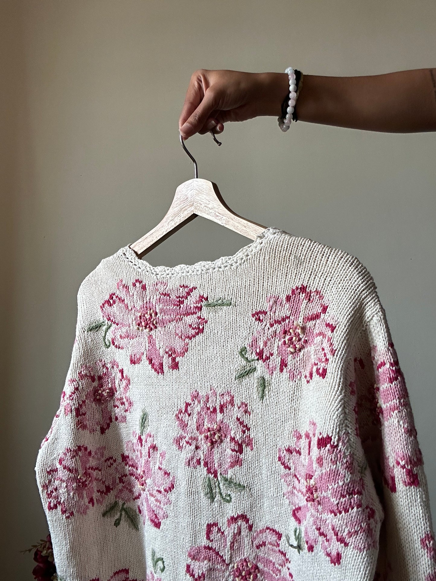 Vintage Talbots Hand Knit Floral Cardigan