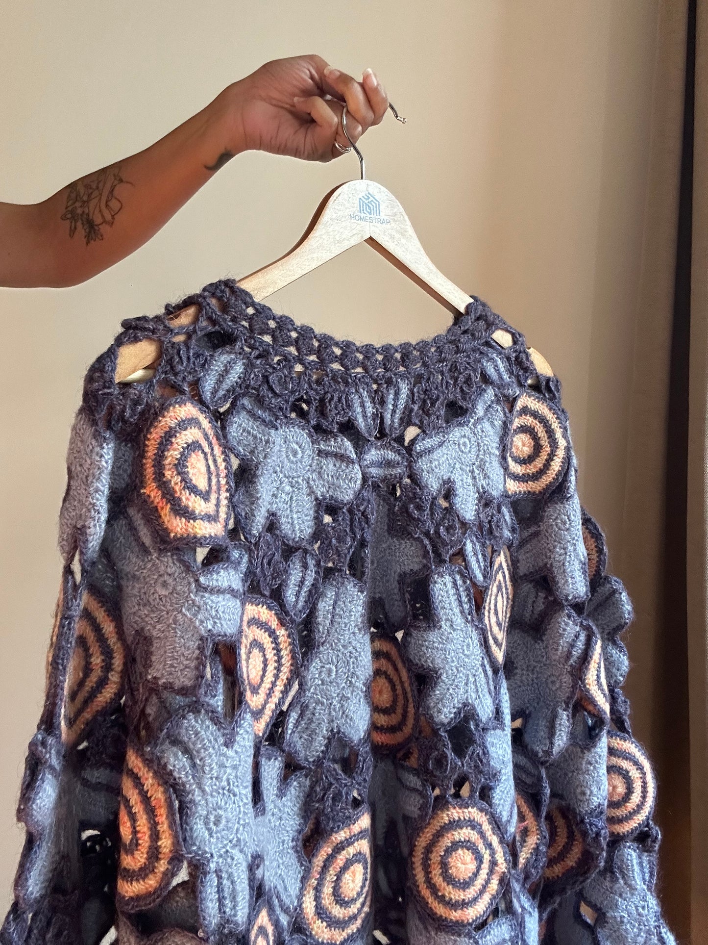 Vintage Woollen Crochet Patch Work Pullover