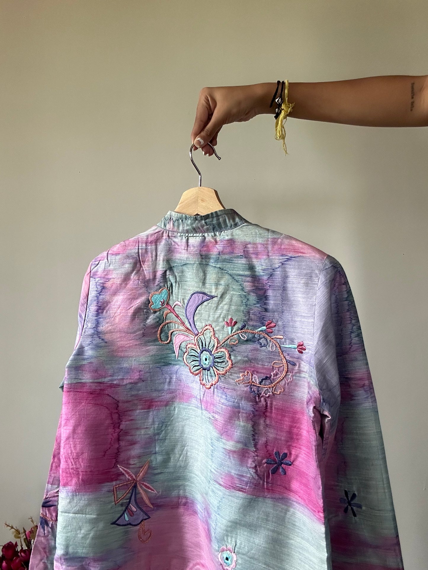 Christopher & Banks Vintage Tie And Dye Floral Embroidered Shaket