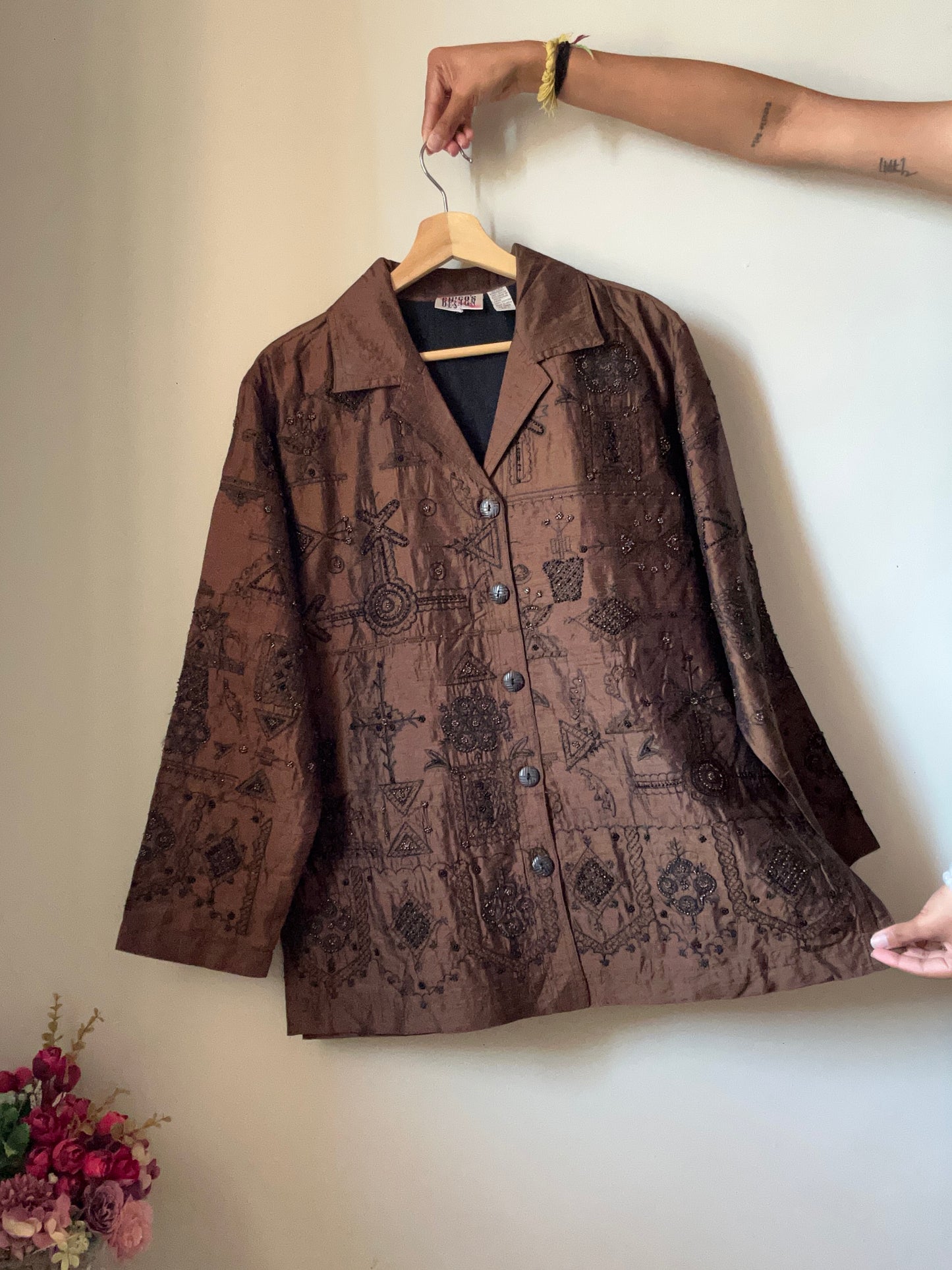 Chico’s Design Vintage All Beaded and Embroidered Silk Shaket