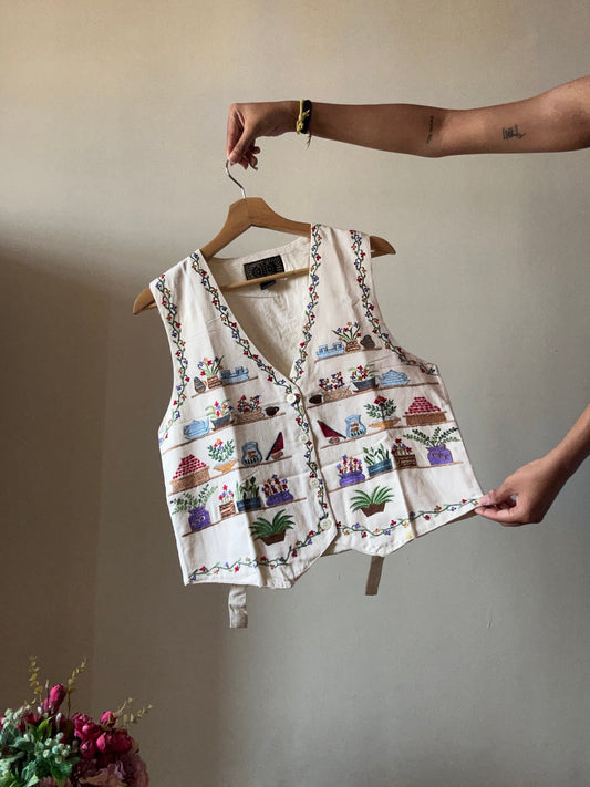 New Directions Vintage All Embroidered Sweet Home Vest