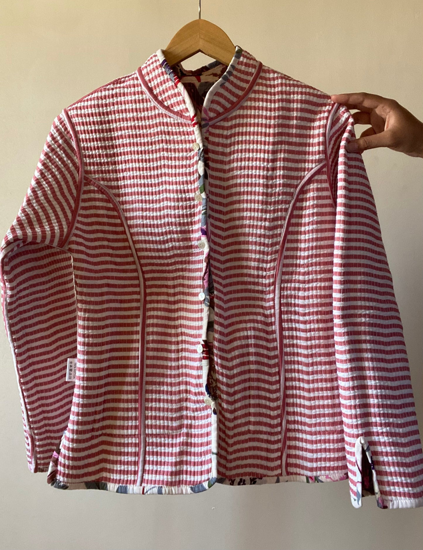 Pink Jungle Inspired Cotton Reversible Quilt Jacket